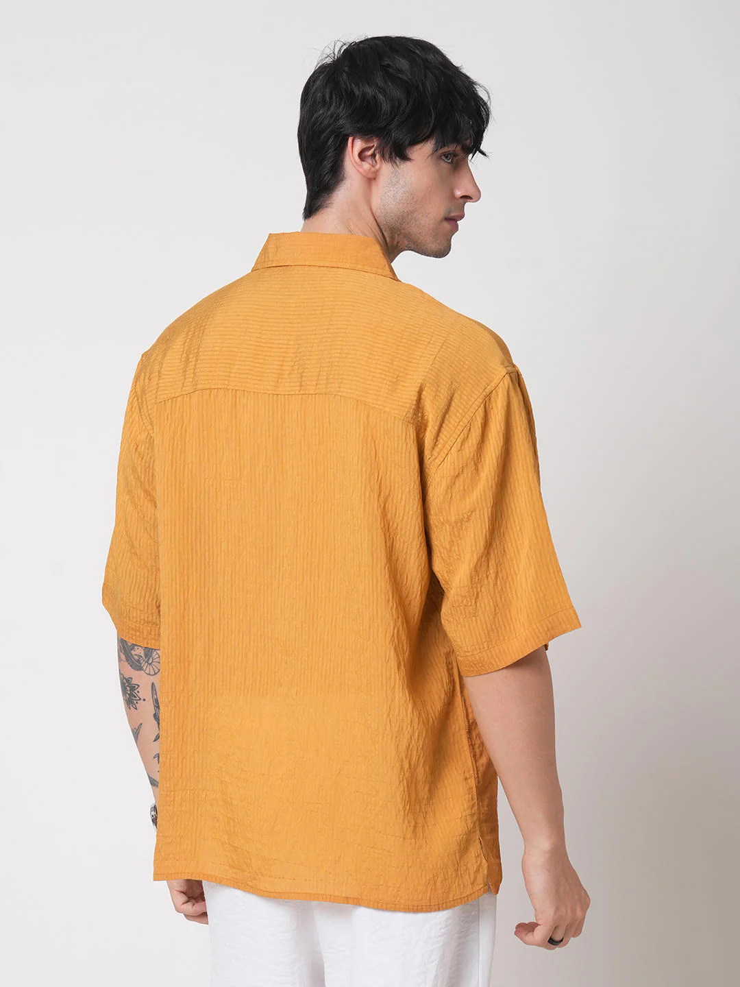 Apricot Stripe Oversized Polo Crinkled Shirt - Image 7
