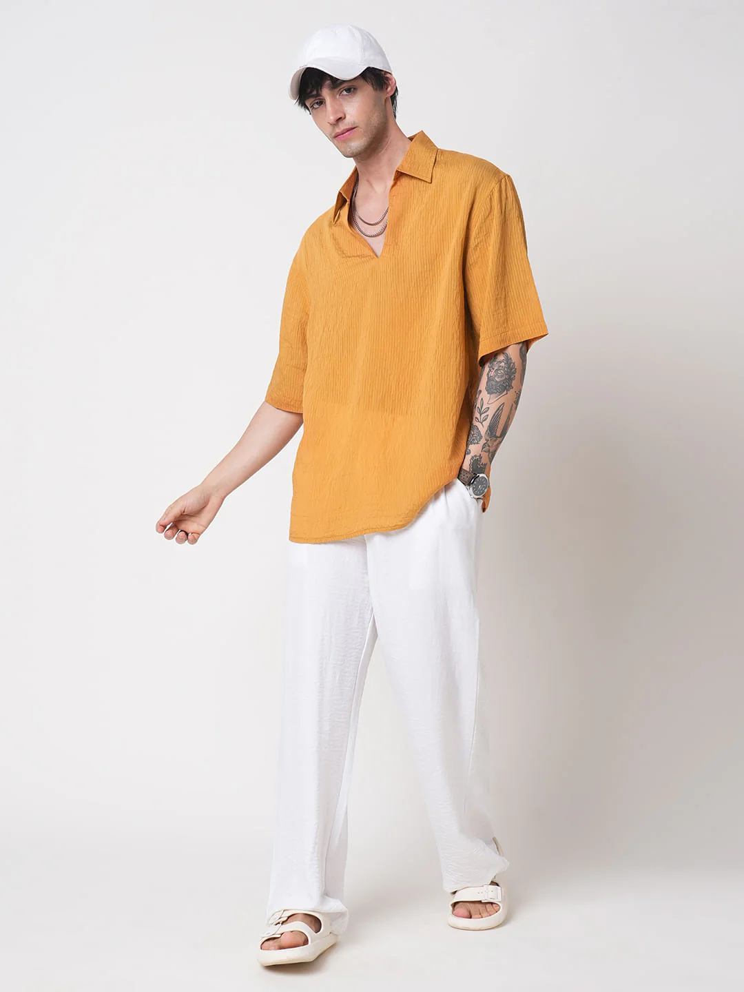 Apricot Stripe Oversized Polo Crinkled Shirt - Image 8
