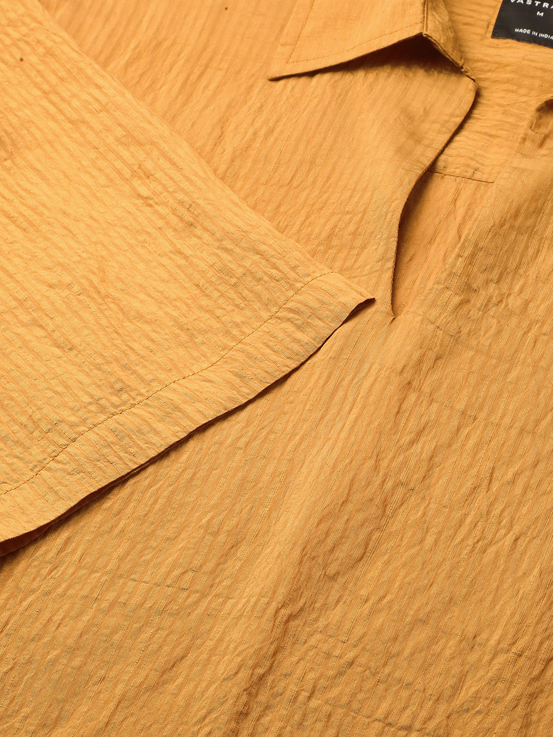 Apricot Stripe Oversized Polo Crinkled Shirt - Image 9