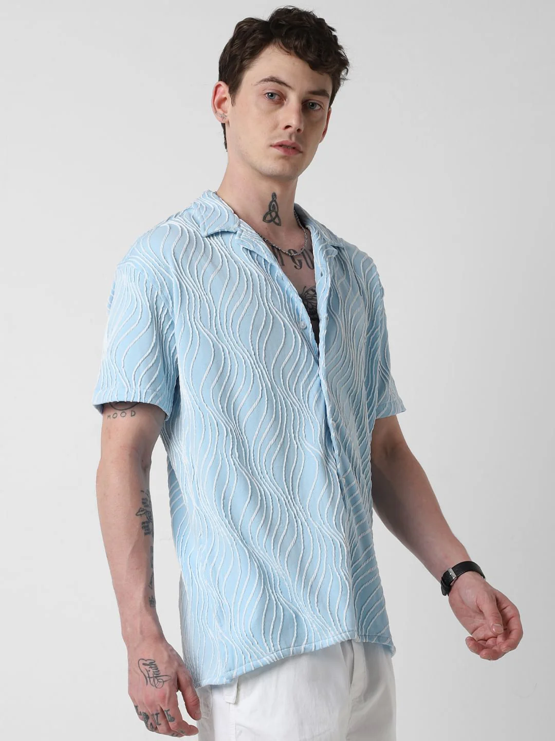 Arctic Blue Wavy Patterned Oversized Shirt - Image 6