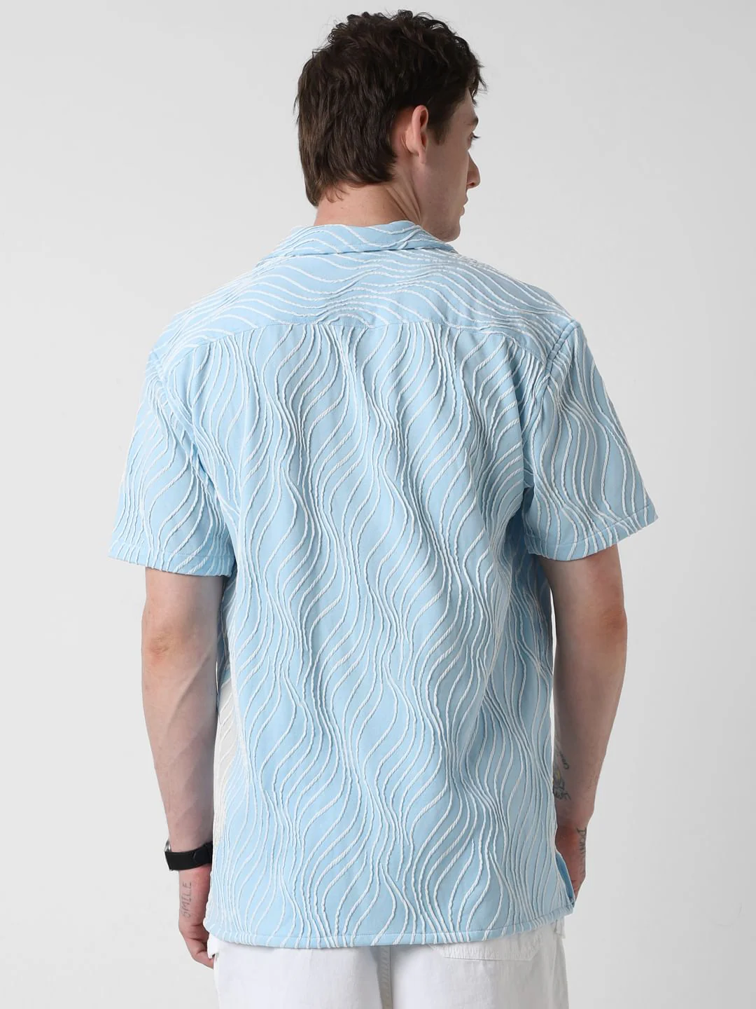 Arctic Blue Wavy Patterned Oversized Shirt - Image 7