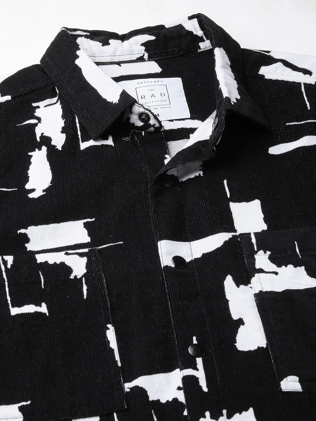 Artistic Achromatic Double Pocket Corduroy Shirt - Image 3