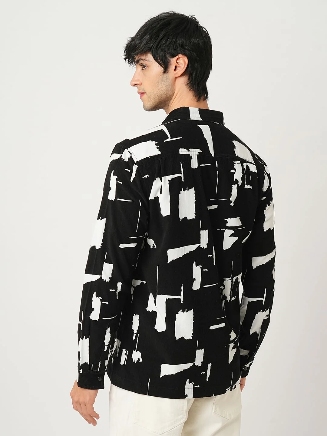 Artistic Achromatic Double Pocket Corduroy Shirt - Image 7
