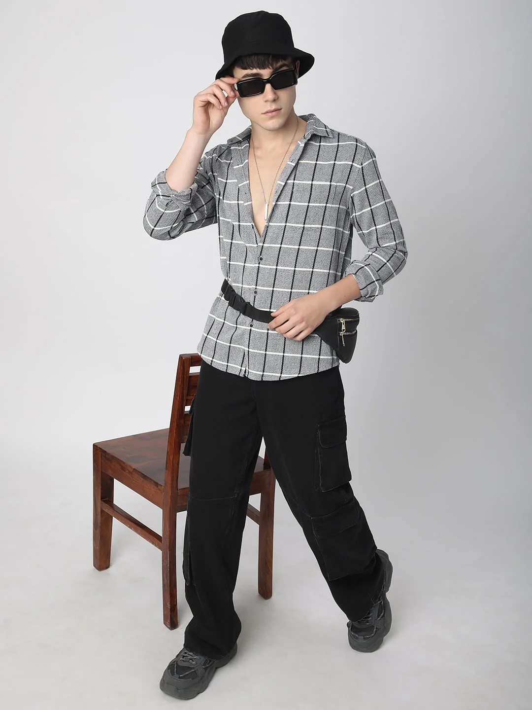 Black & White Interweave Window Checked Shirt - Image 7