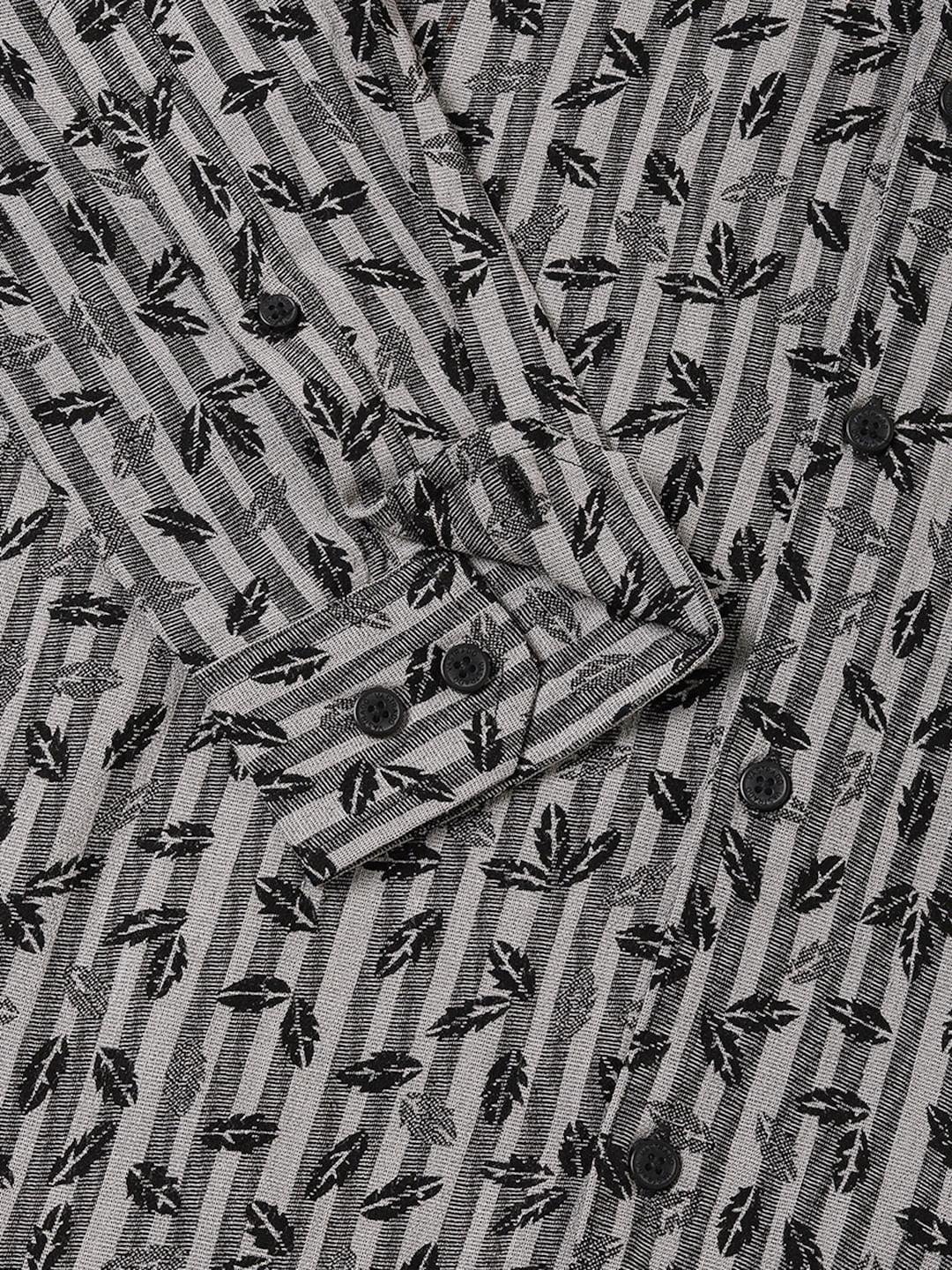 Elegant Black Leafy Striped Shirt - Image 3