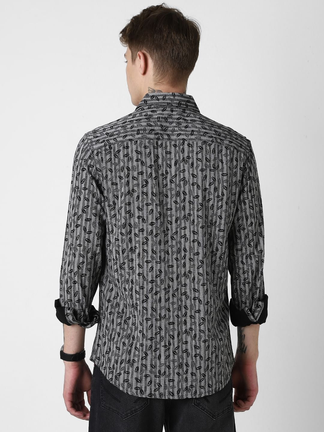 Elegant Black Leafy Striped Shirt - Image 7
