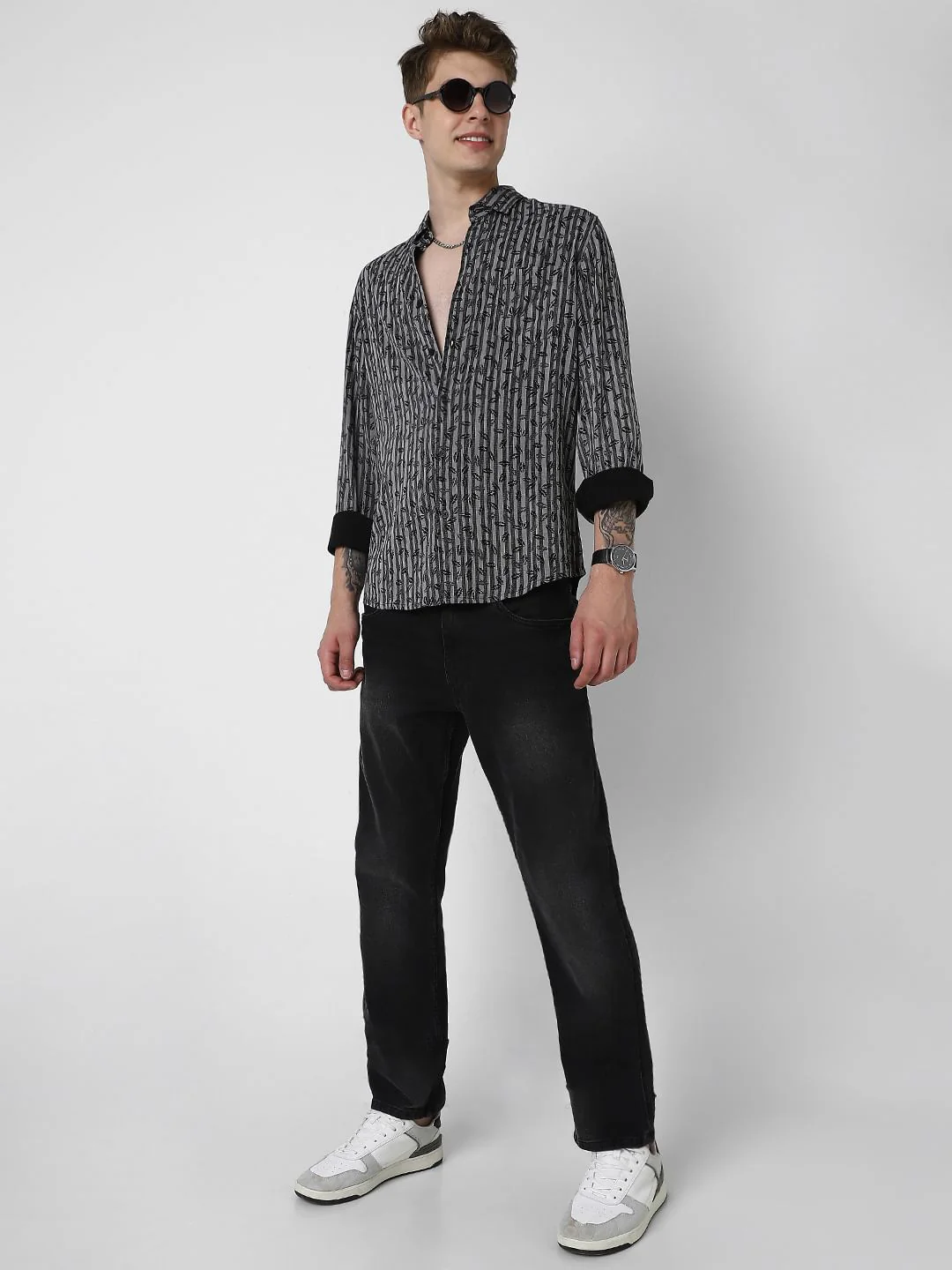 Elegant Black Leafy Striped Shirt - Image 8