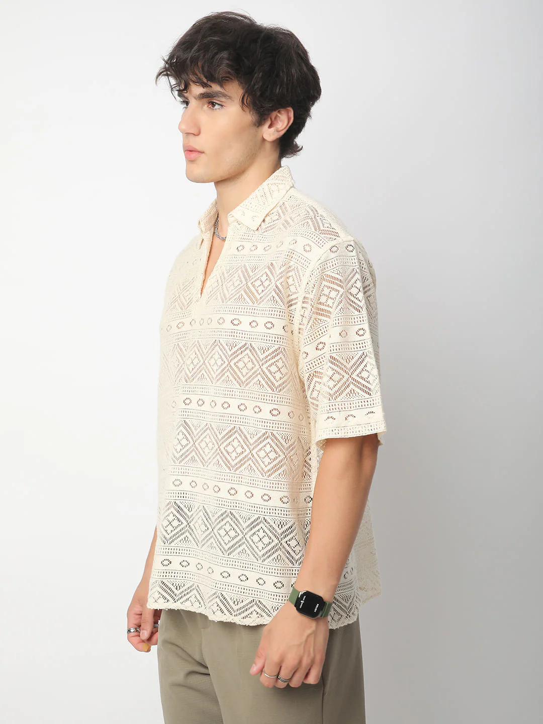 Finesse Ivory Breezy Mesh Oversized Polo Shirt - Image 5
