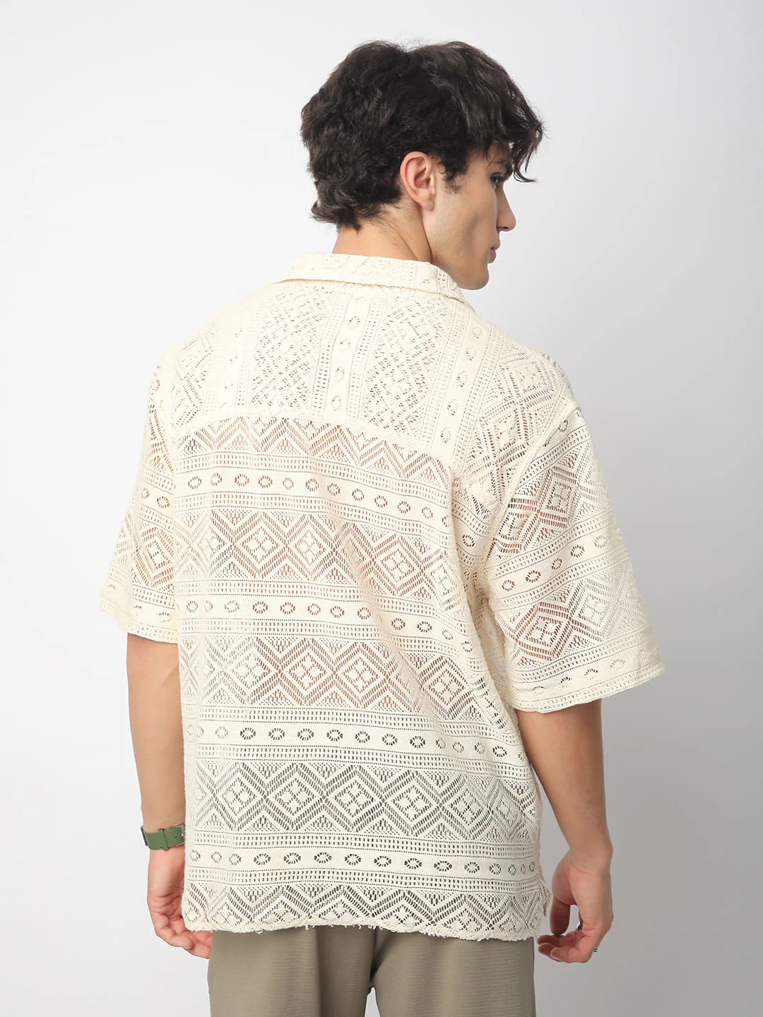 Finesse Ivory Breezy Mesh Oversized Polo Shirt - Image 6
