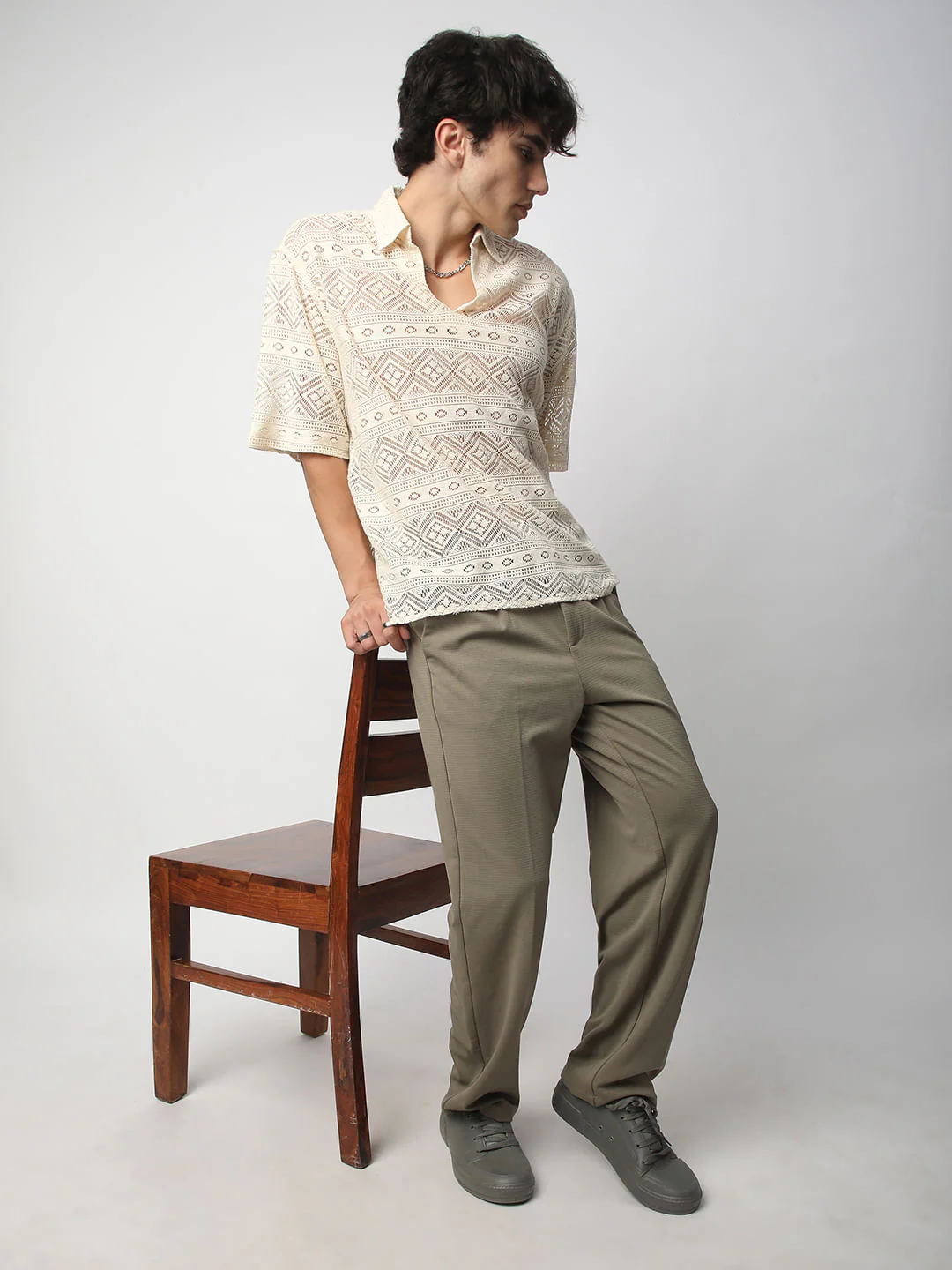 Finesse Ivory Breezy Mesh Oversized Polo Shirt - Image 7