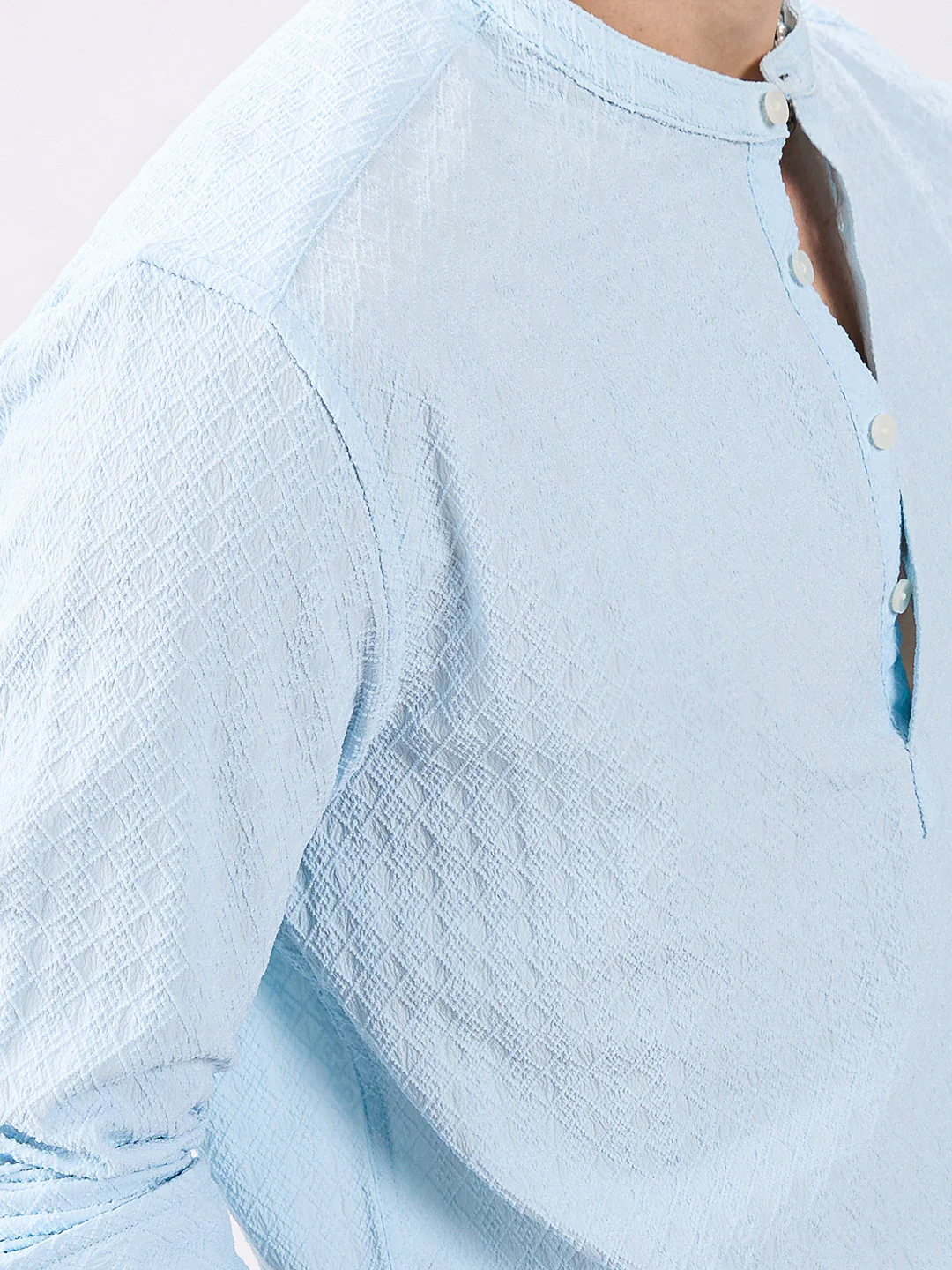 Icy Blue Diamond Weave Refined Kurta - Image 3