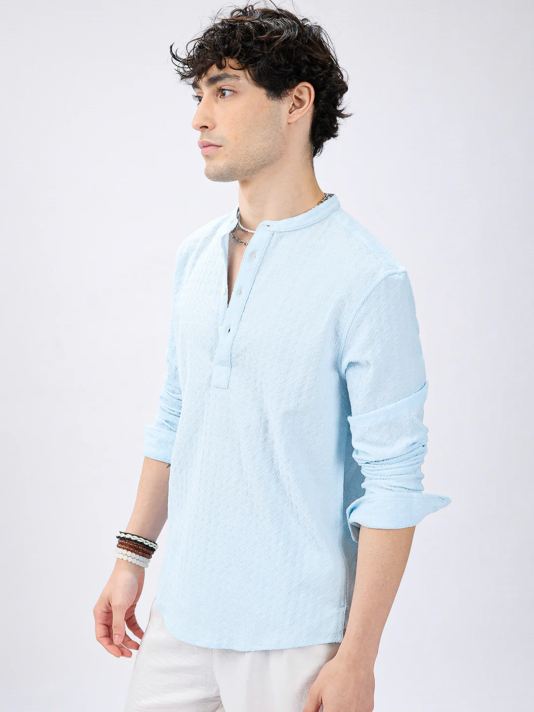 Icy Blue Diamond Weave Refined Kurta - Image 5
