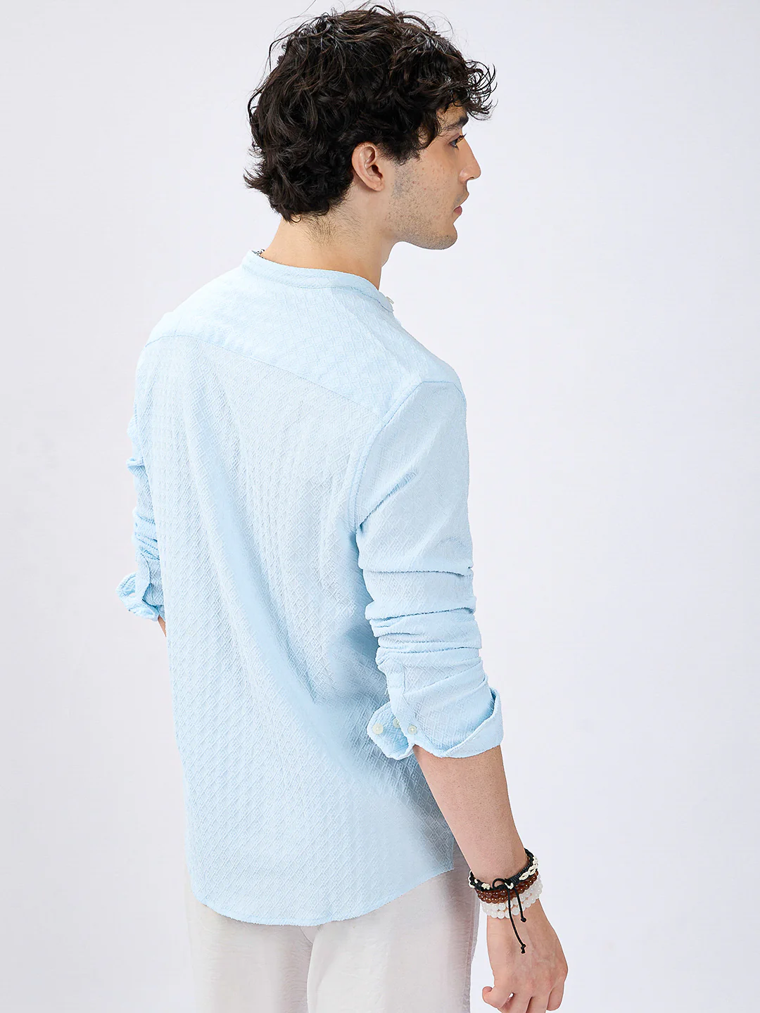 Icy Blue Diamond Weave Refined Kurta - Image 6