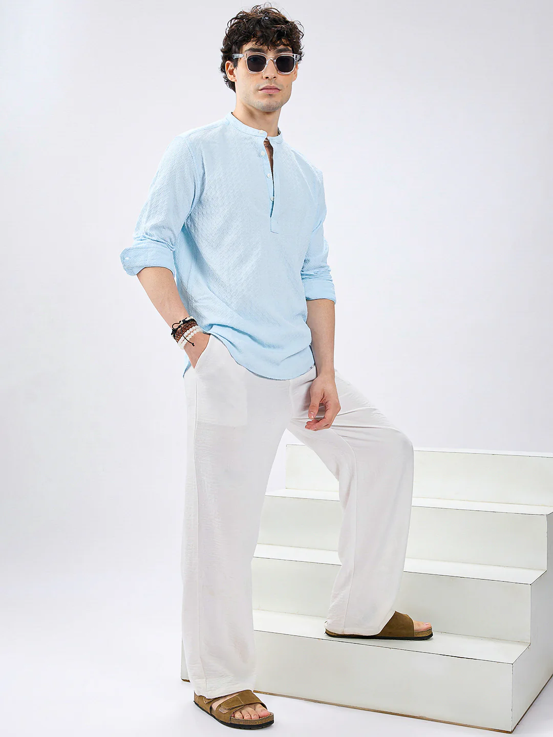 Icy Blue Diamond Weave Refined Kurta - Image 7