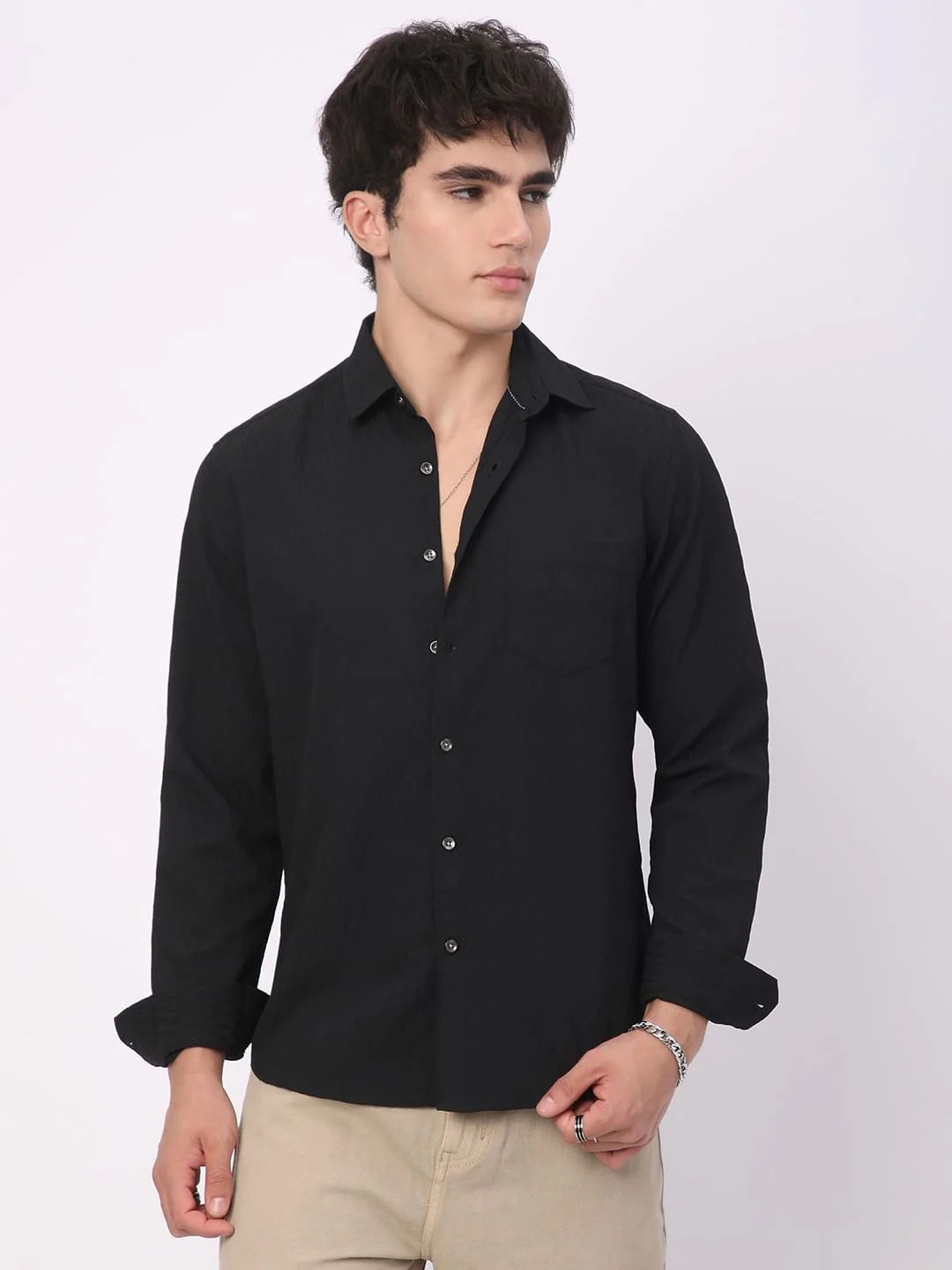 Intense Black Crinkled Textured Shirt - Image 5