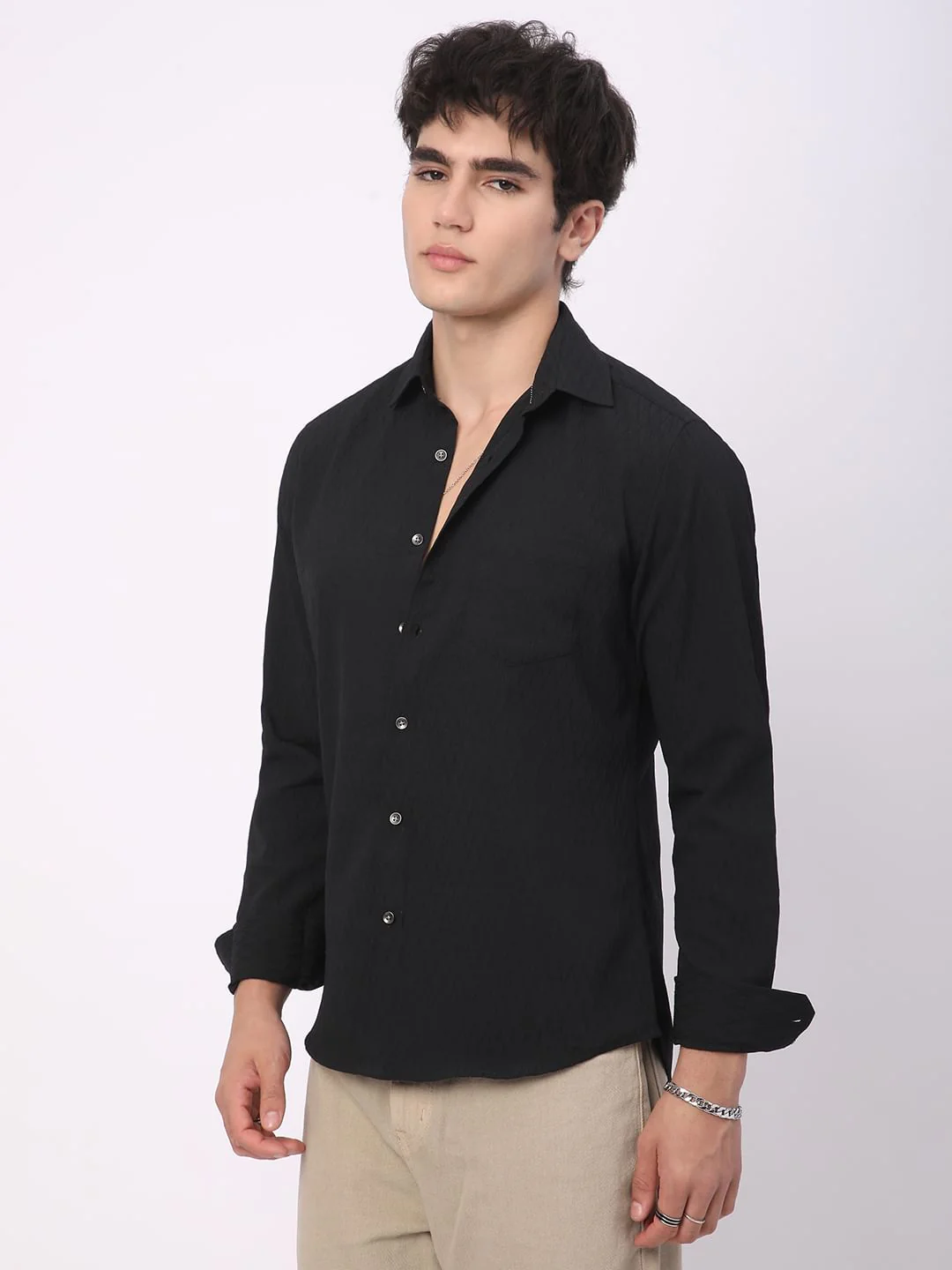 Intense Black Crinkled Textured Shirt - Image 6
