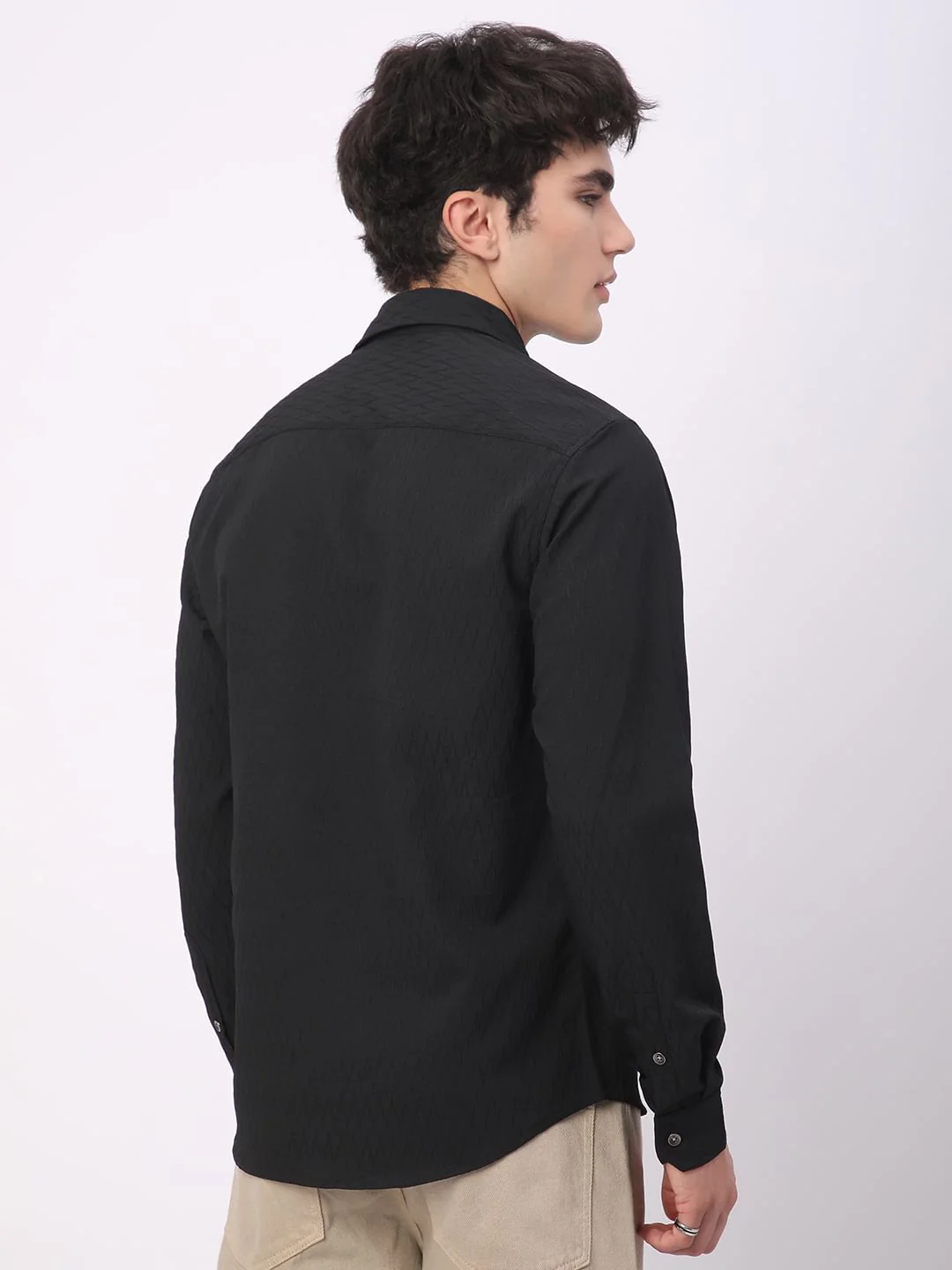 Intense Black Crinkled Textured Shirt - Image 7