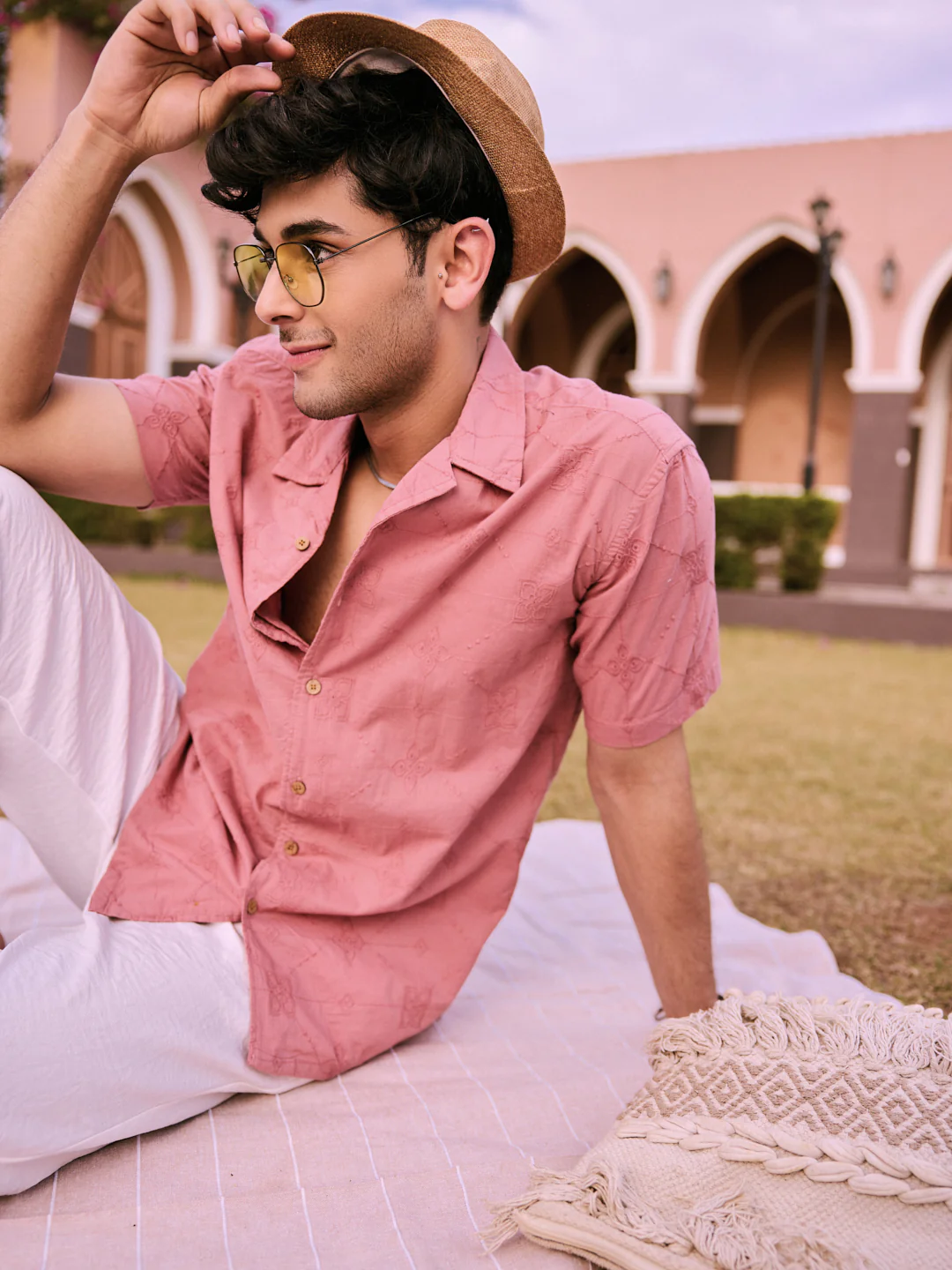 Intricate Geometric Coral Embroidered Oversized Shirt - Image 3