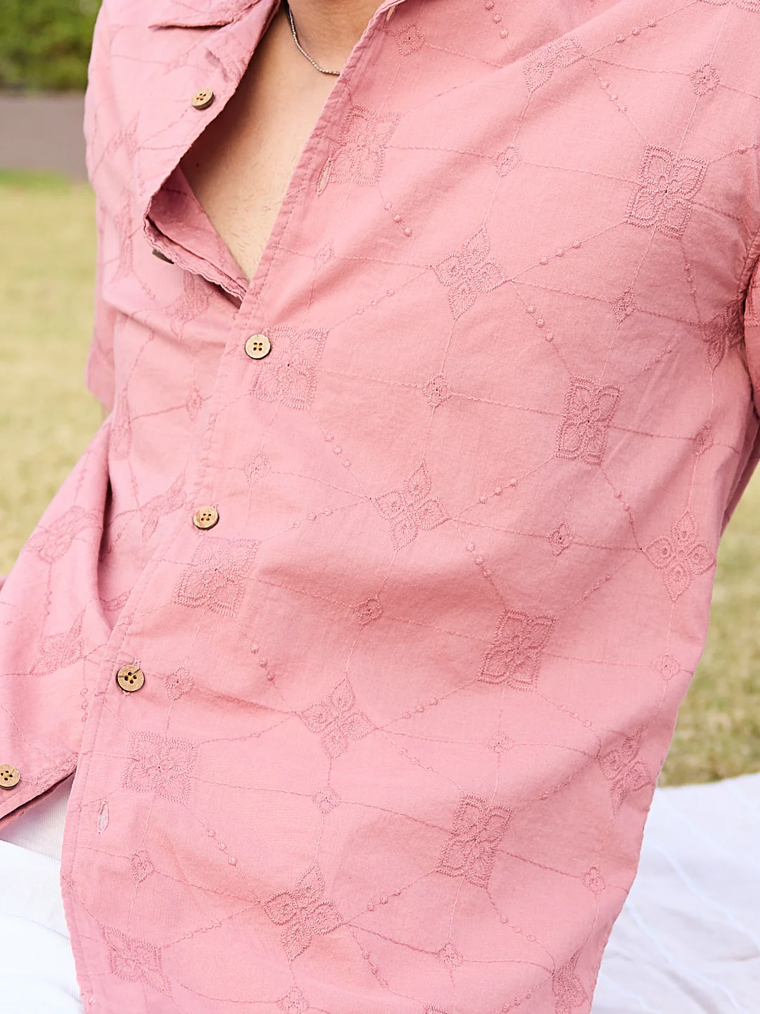Intricate Geometric Coral Embroidered Oversized Shirt - Image 7
