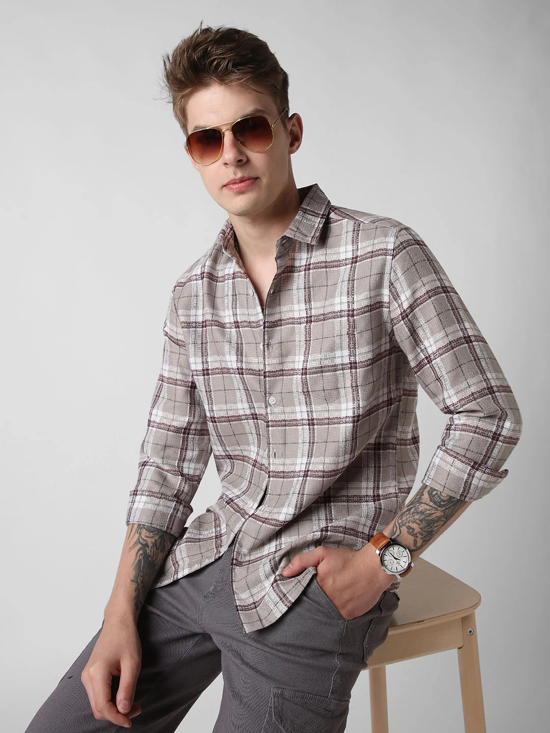 Multicolour Jacquard Checkered Shirt - Image 4