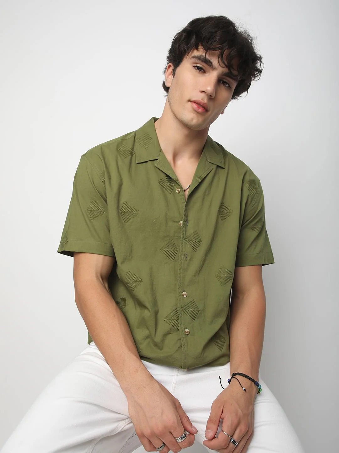 Olive Leaf Embroidered Oversized Shirt - Image 4