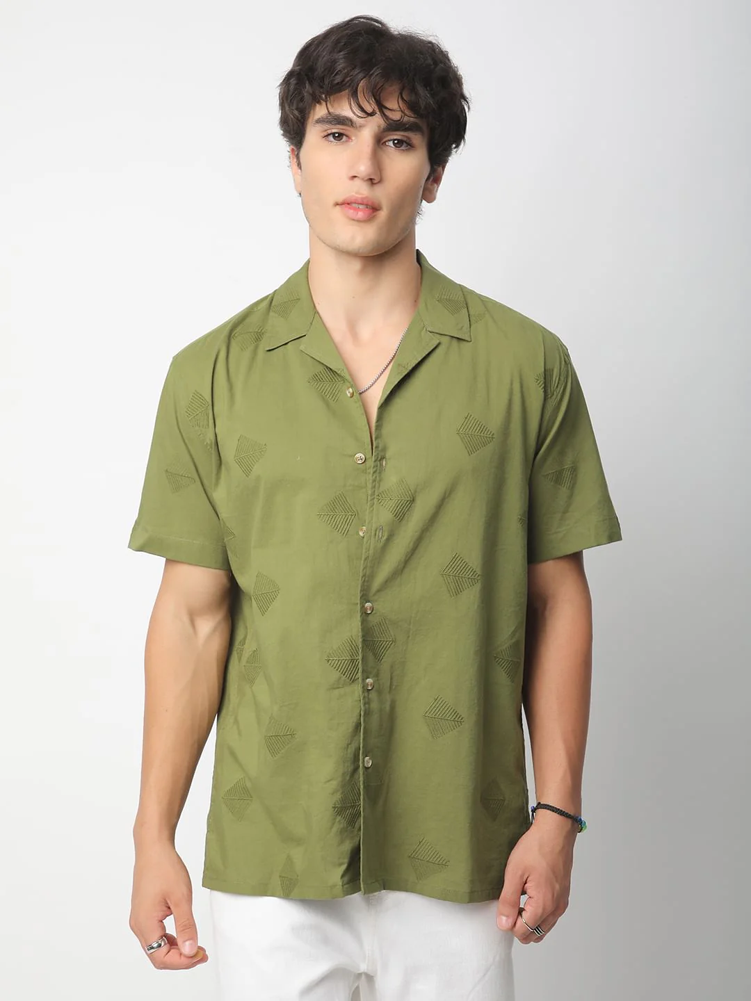 Olive Leaf Embroidered Oversized Shirt - Image 5