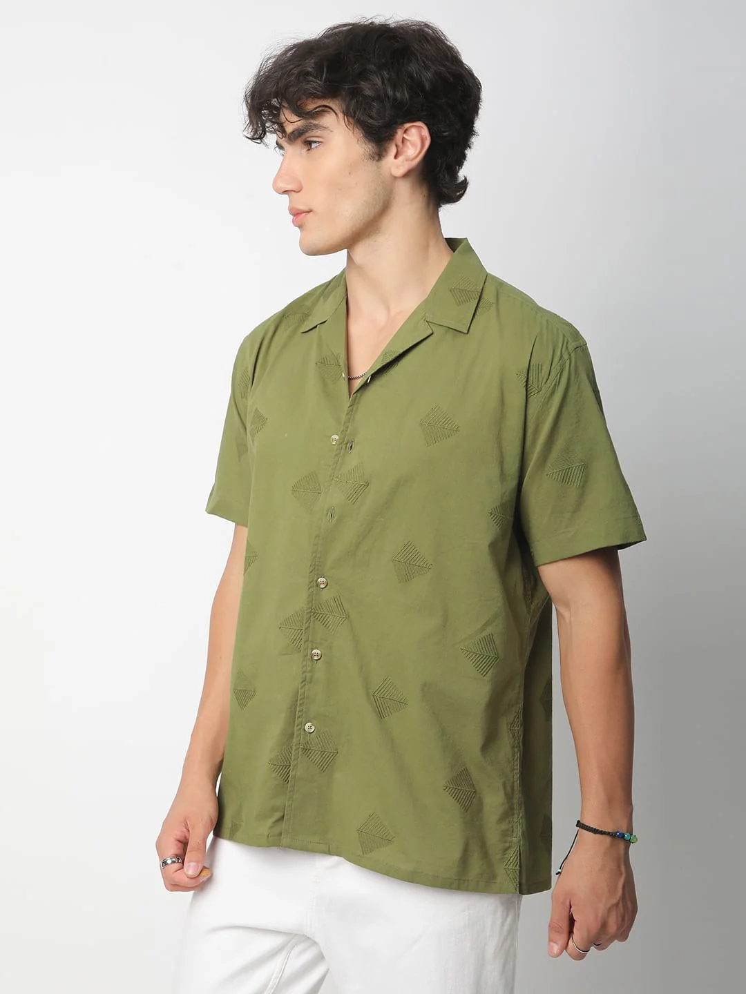 Olive Leaf Embroidered Oversized Shirt - Image 6