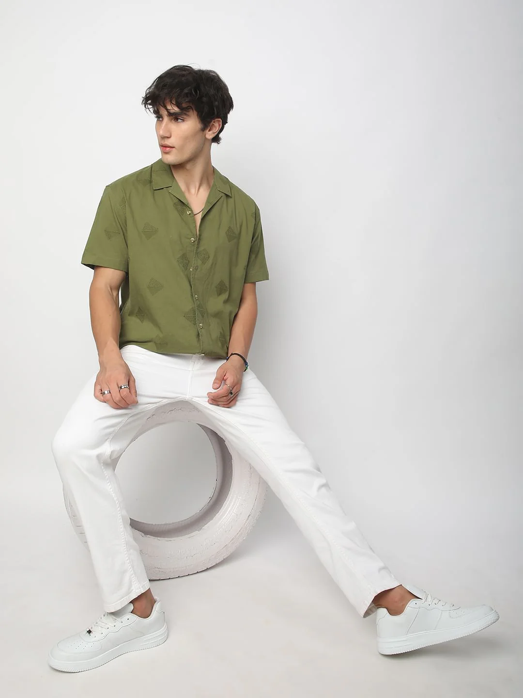 Olive Leaf Embroidered Oversized Shirt - Image 8