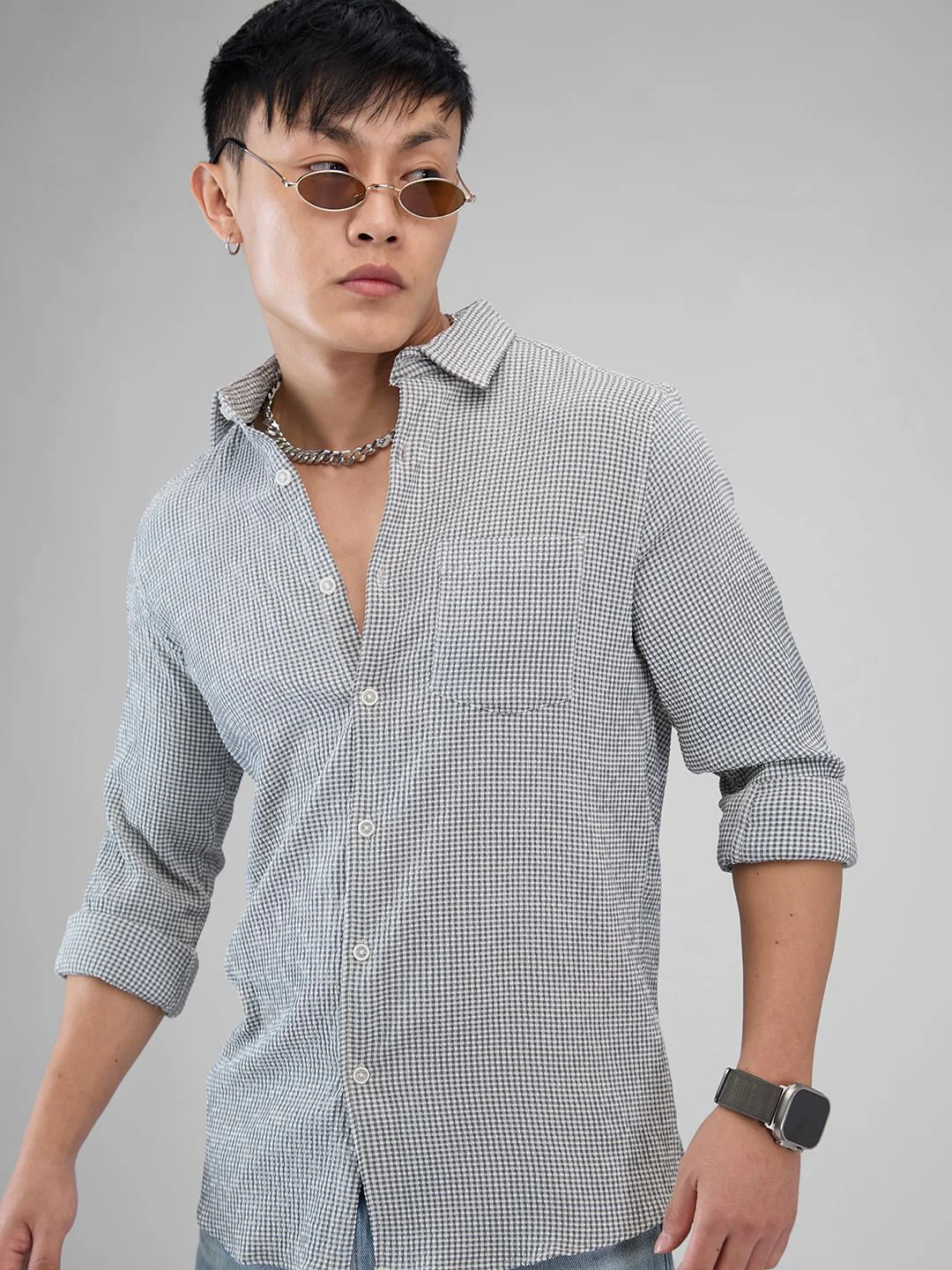 Olive Tiny Checkered Seersucker Shirt - Image 4