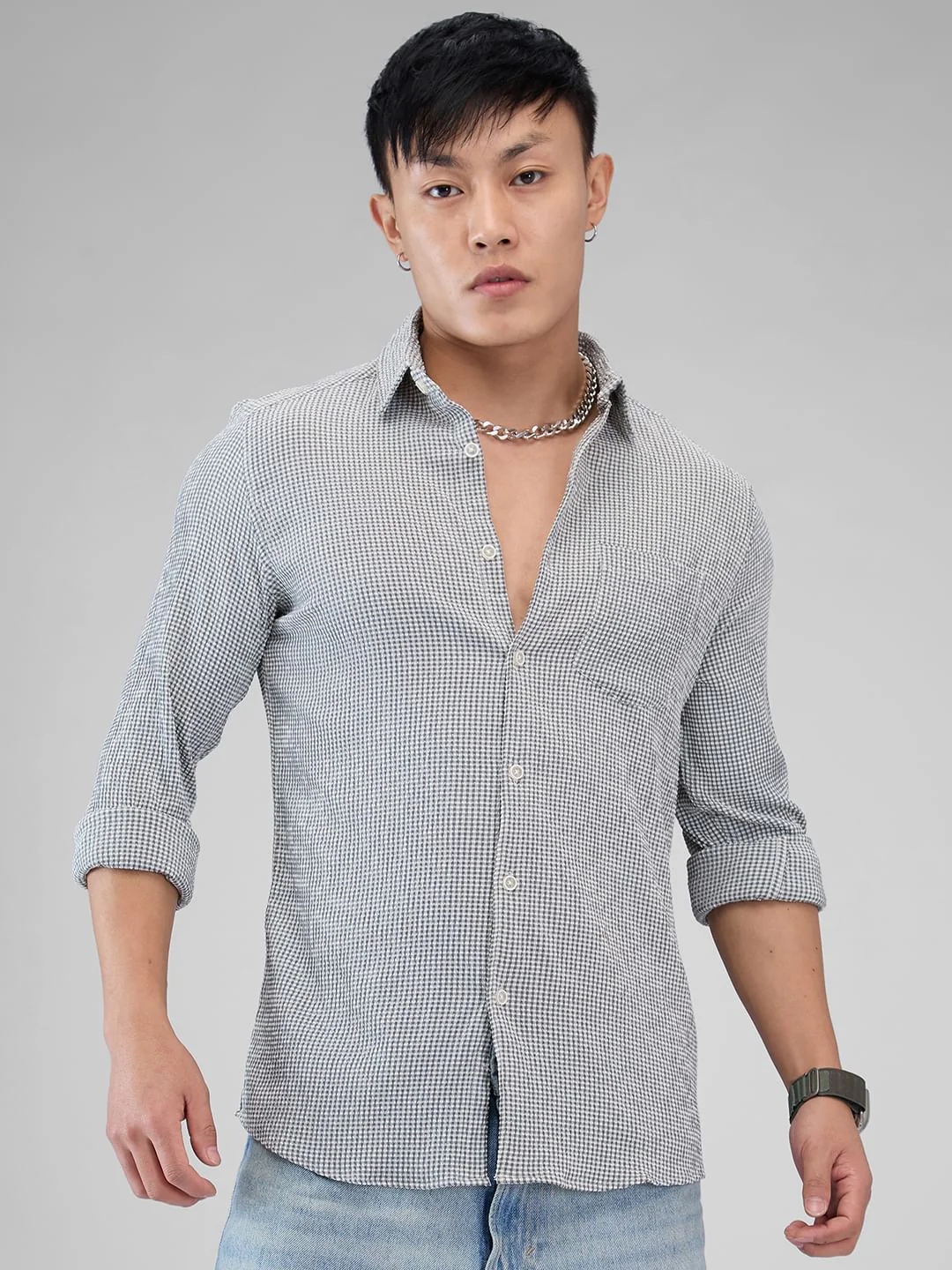 Olive Tiny Checkered Seersucker Shirt - Image 5