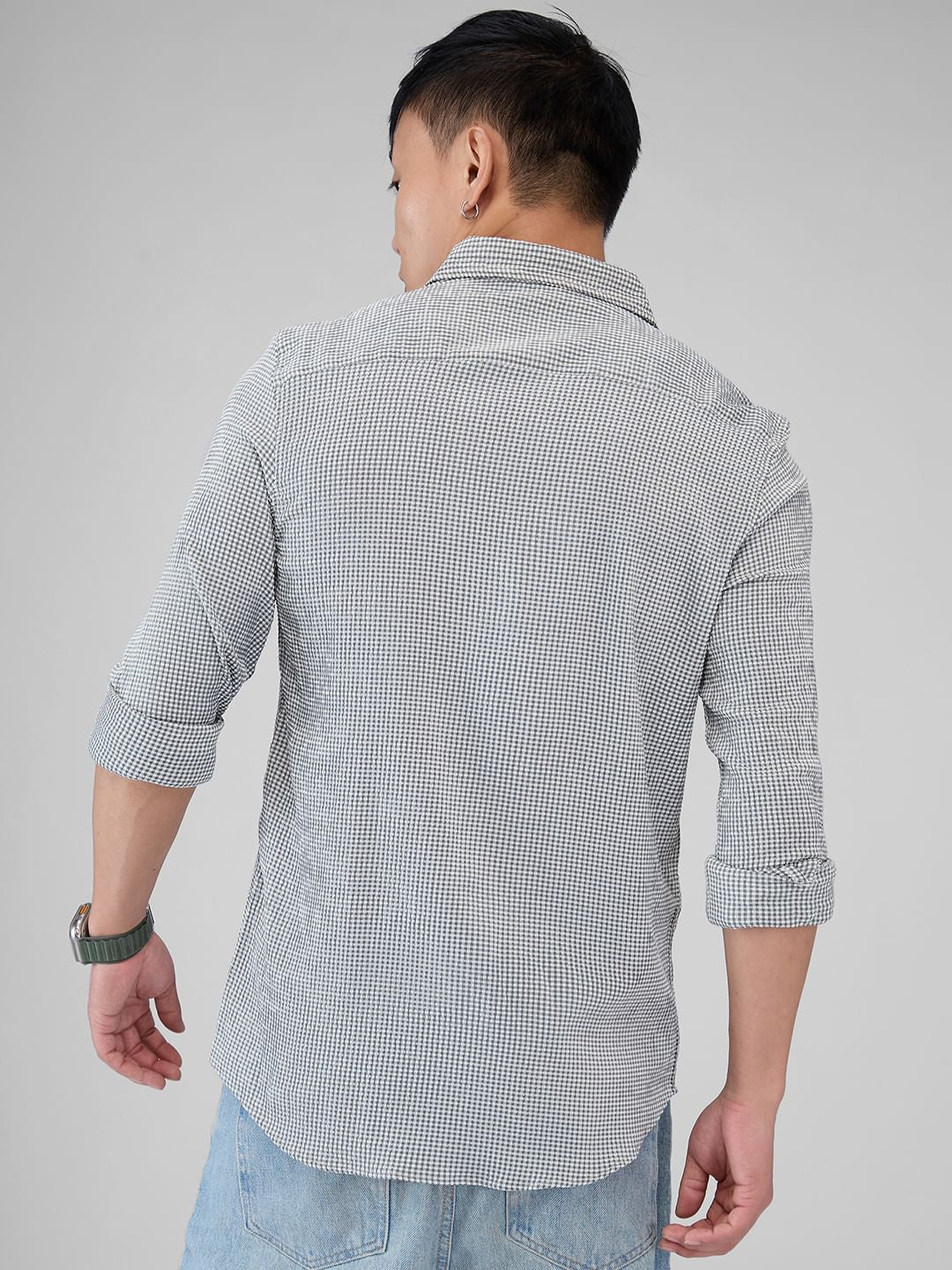 Olive Tiny Checkered Seersucker Shirt - Image 7