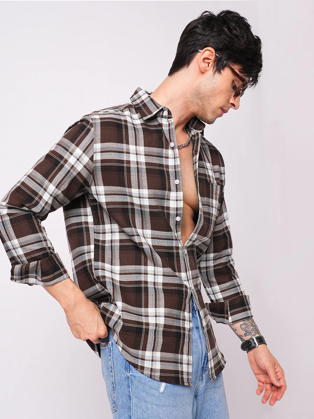 Premium Cotton Espresso Grid Retro Plaid Shirt - Image 4