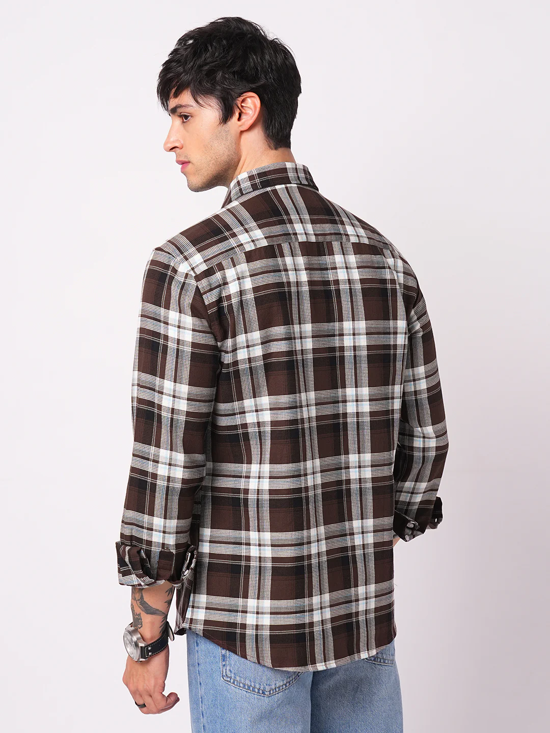 Premium Cotton Espresso Grid Retro Plaid Shirt - Image 7