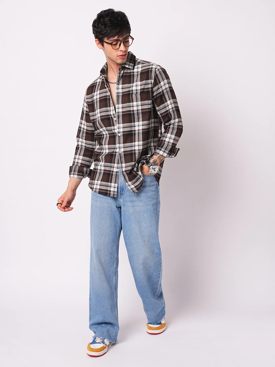 Premium Cotton Espresso Grid Retro Plaid Shirt - Image 8