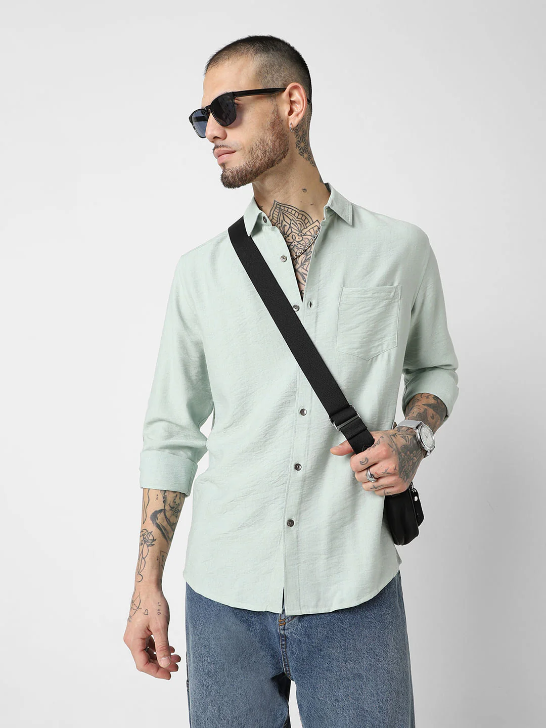 Premium Italian Linen Pastel Green Crinkle Shirt - Image 4