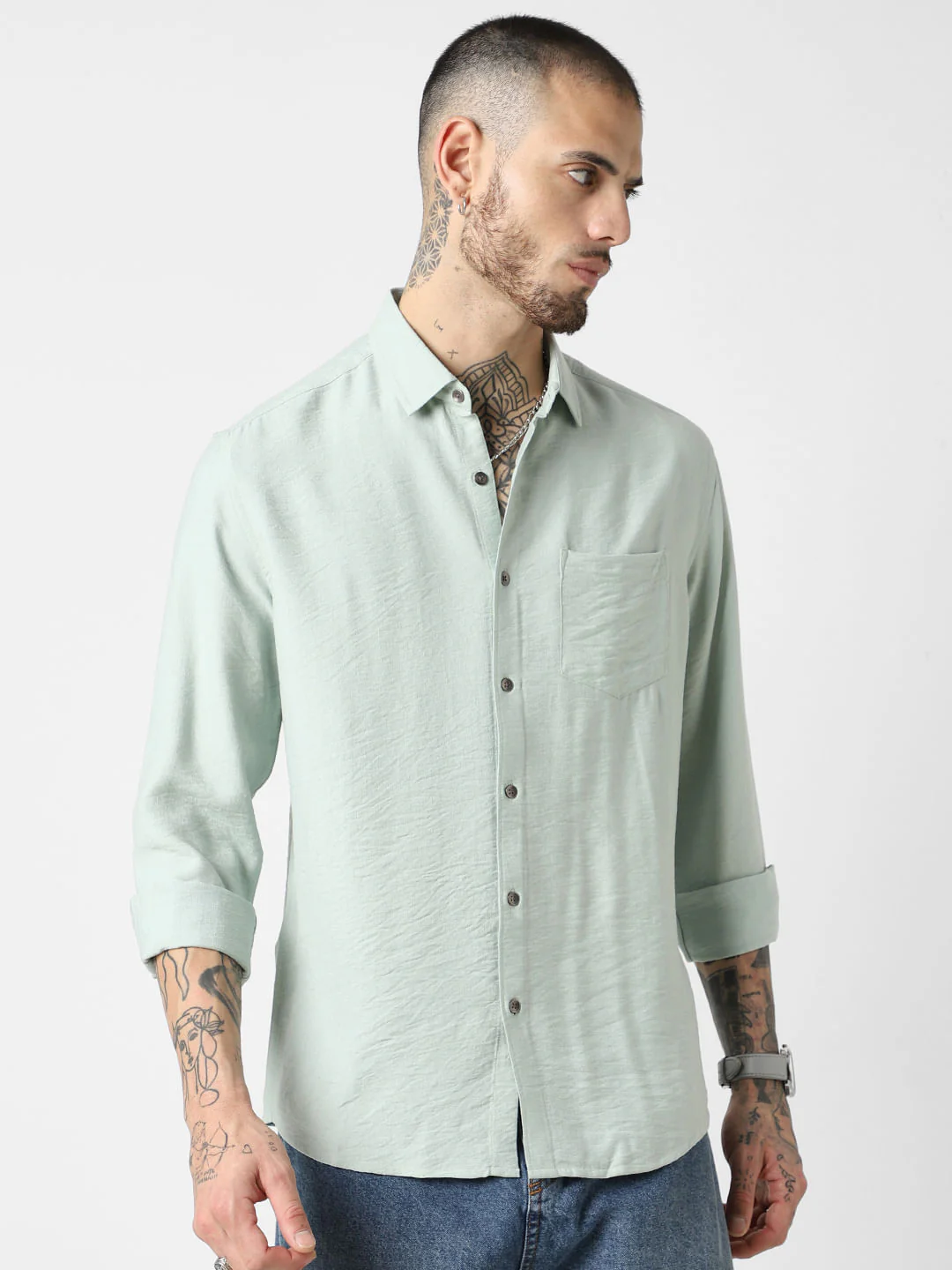 Premium Italian Linen Pastel Green Crinkle Shirt - Image 5