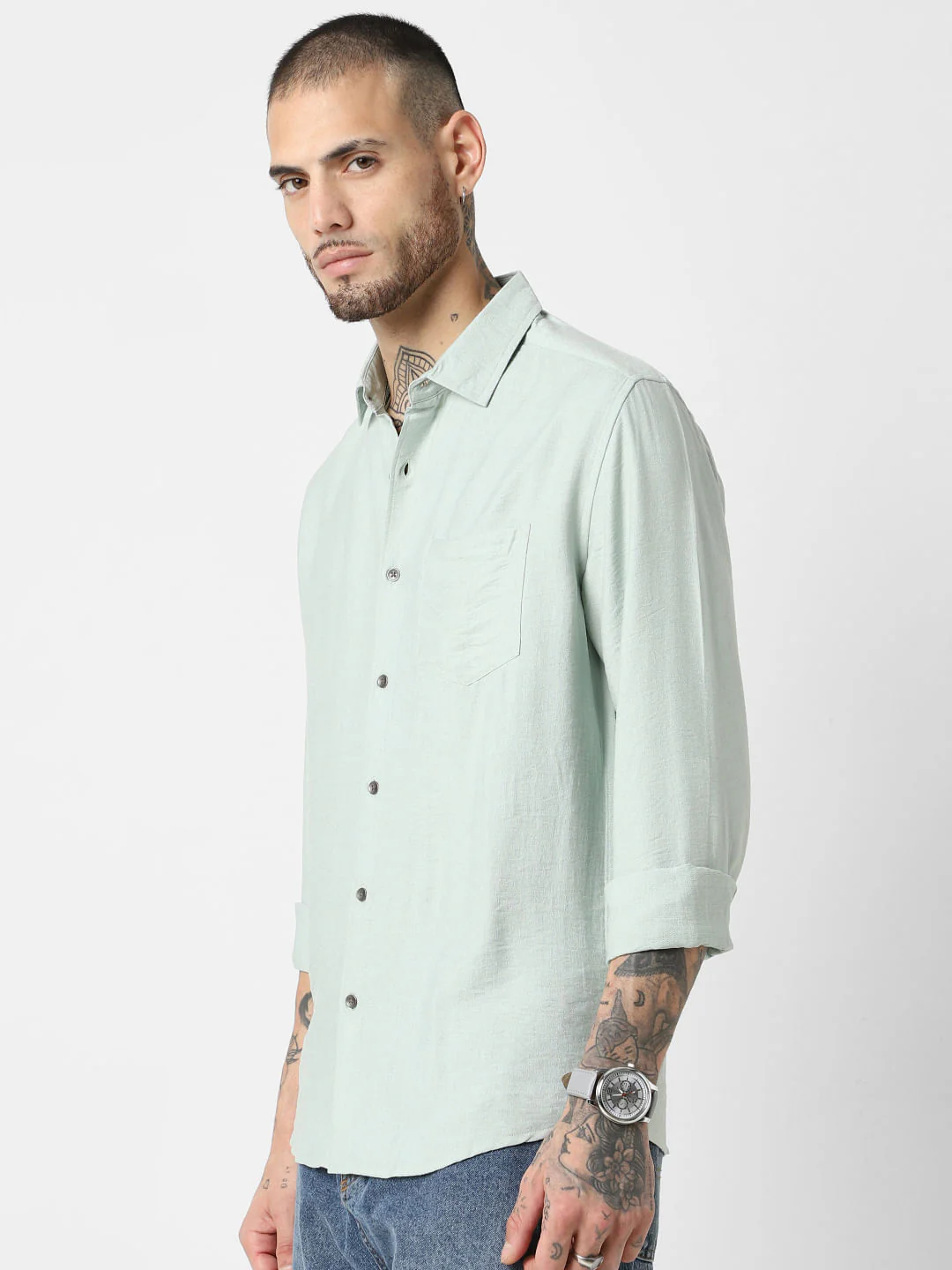 Premium Italian Linen Pastel Green Crinkle Shirt - Image 6