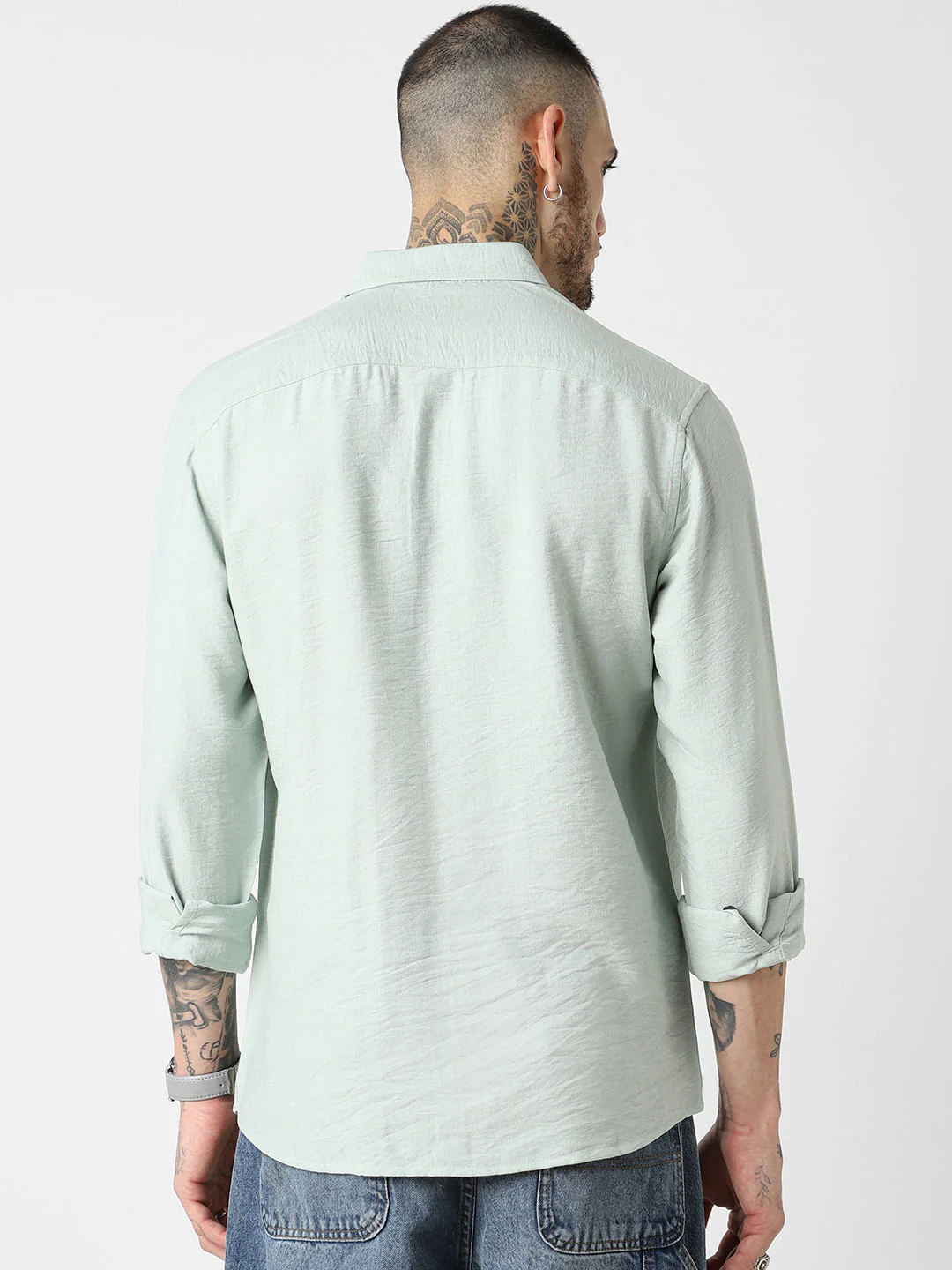 Premium Italian Linen Pastel Green Crinkle Shirt - Image 7