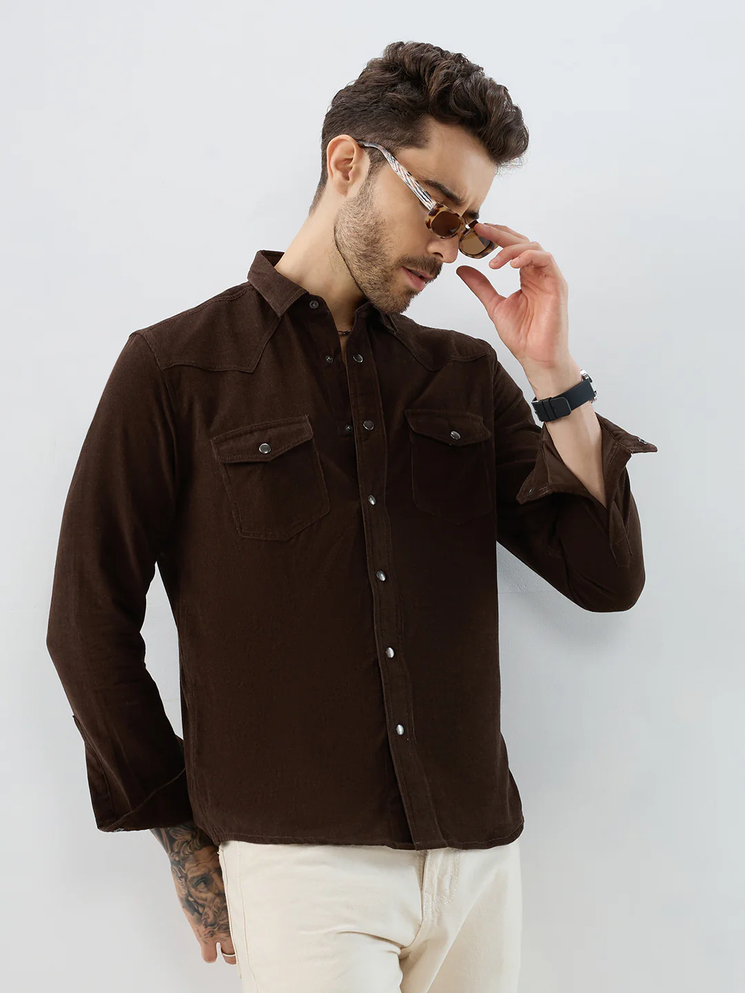 Rich Hickory Brown Double Pocket Corduroy Overshirt - Image 2