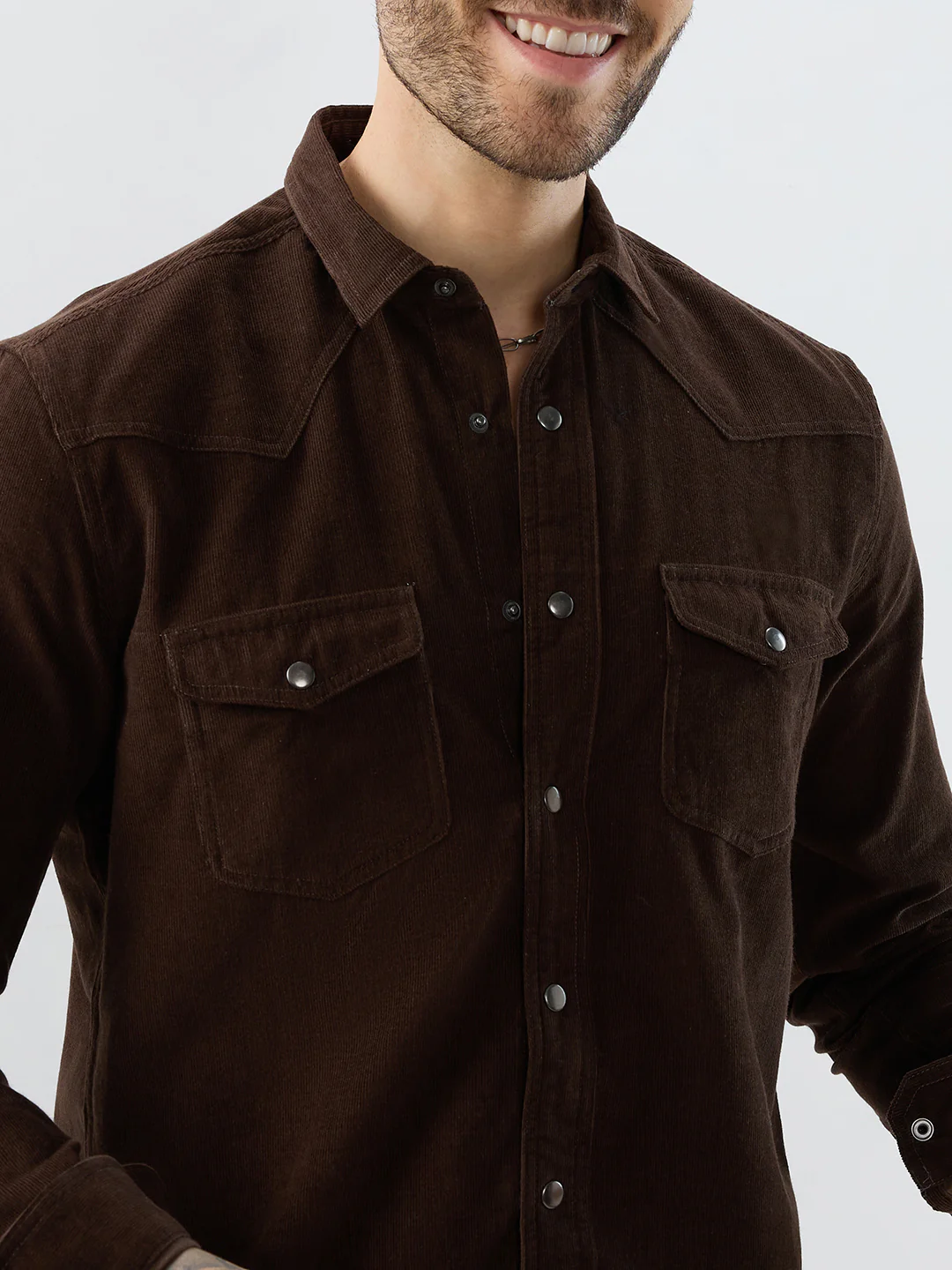 Rich Hickory Brown Double Pocket Corduroy Overshirt - Image 3