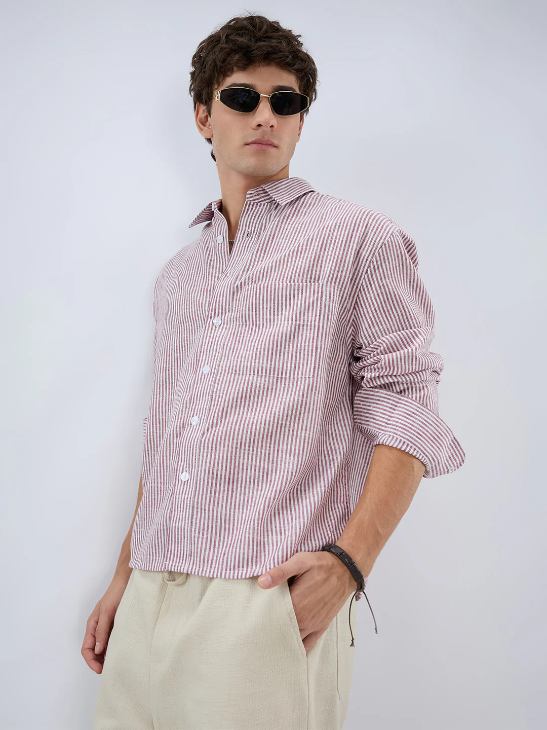 Rust Fine Candy Striped Boxy Fit Crop Shirt - Image 4