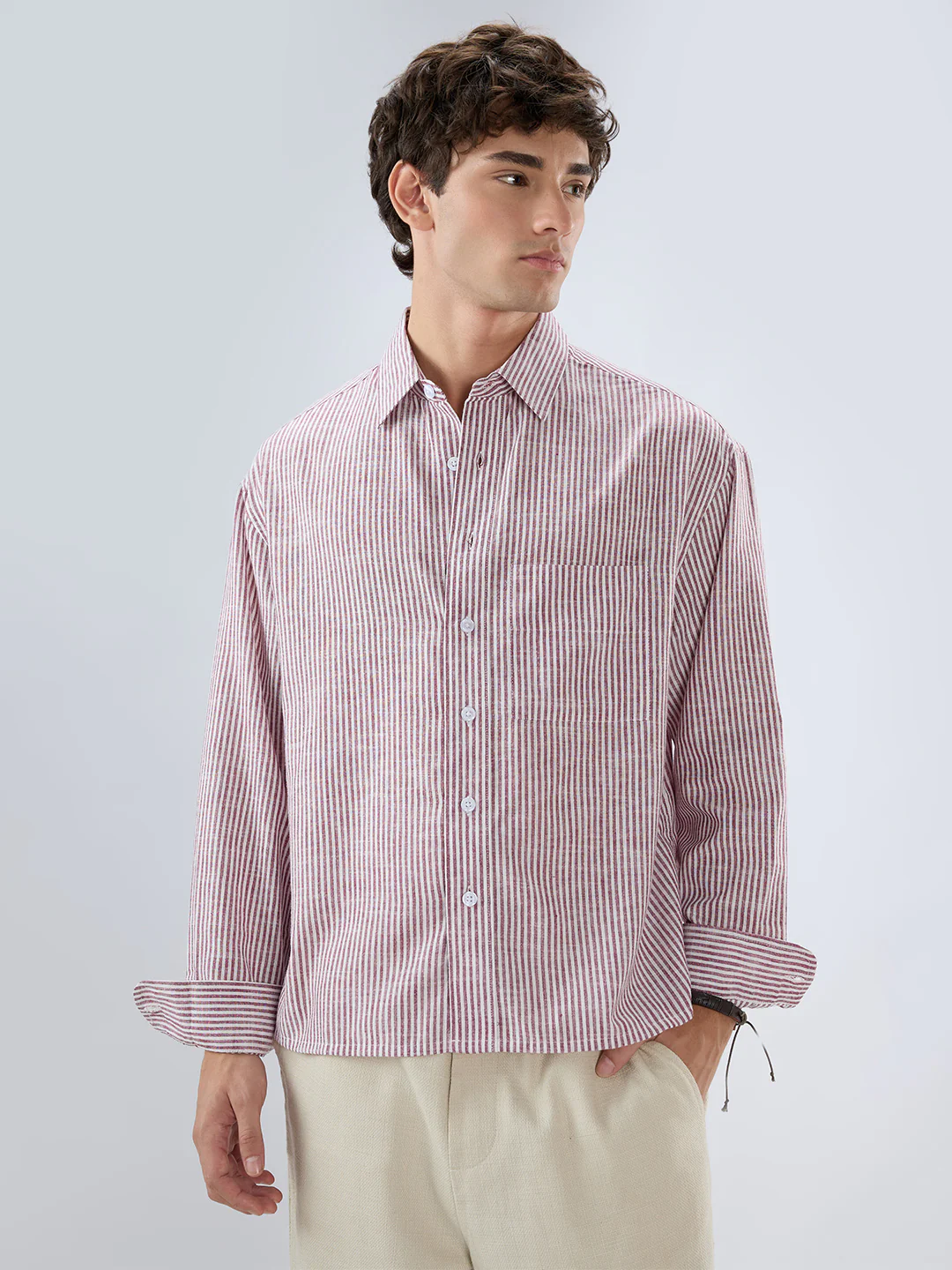 Rust Fine Candy Striped Boxy Fit Crop Shirt - Image 5