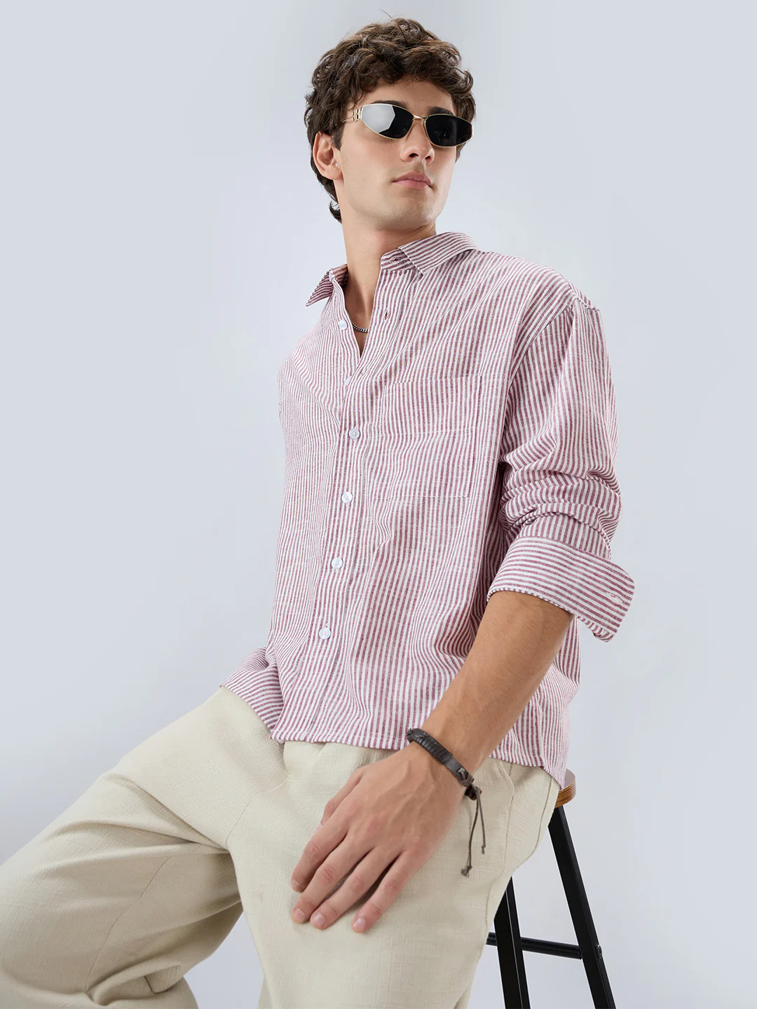 Rust Fine Candy Striped Boxy Fit Crop Shirt - Image 6