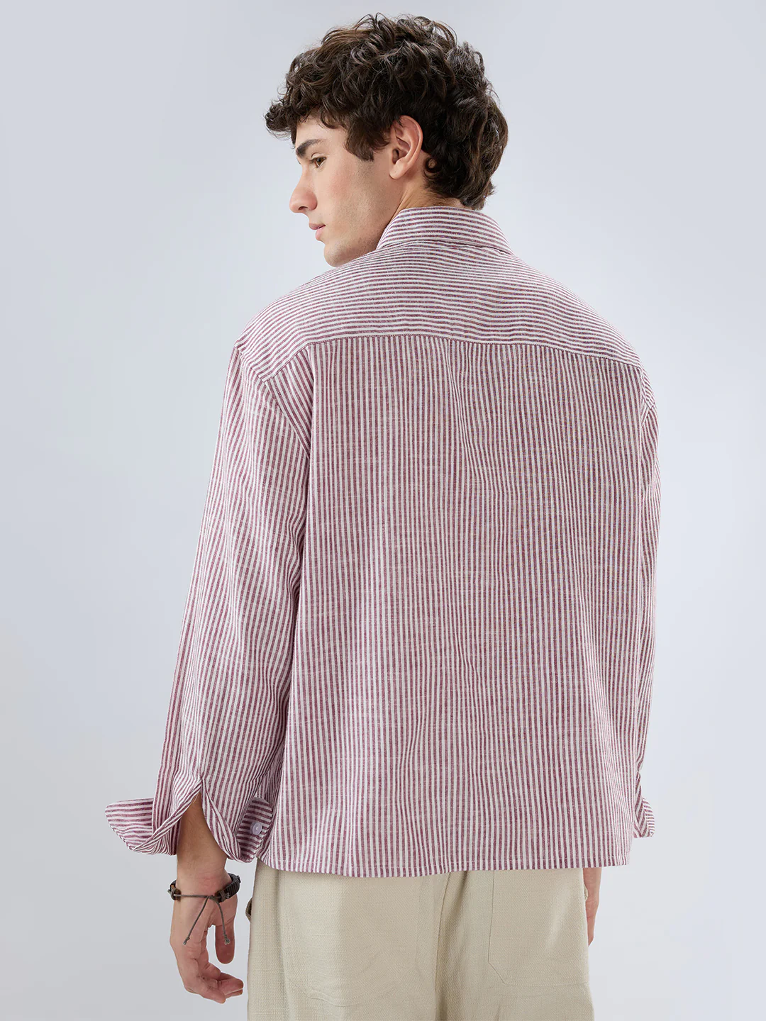 Rust Fine Candy Striped Boxy Fit Crop Shirt - Image 7