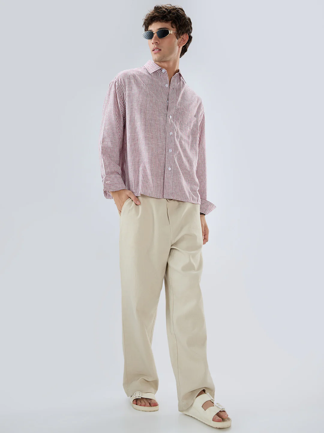Rust Fine Candy Striped Boxy Fit Crop Shirt - Image 8