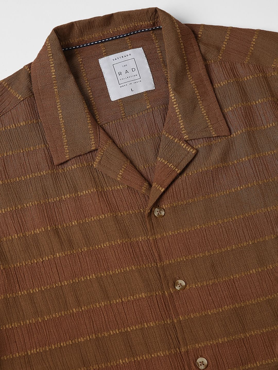 Sepia Dobby Striped Notch Collar Oversized Shirt - Image 3