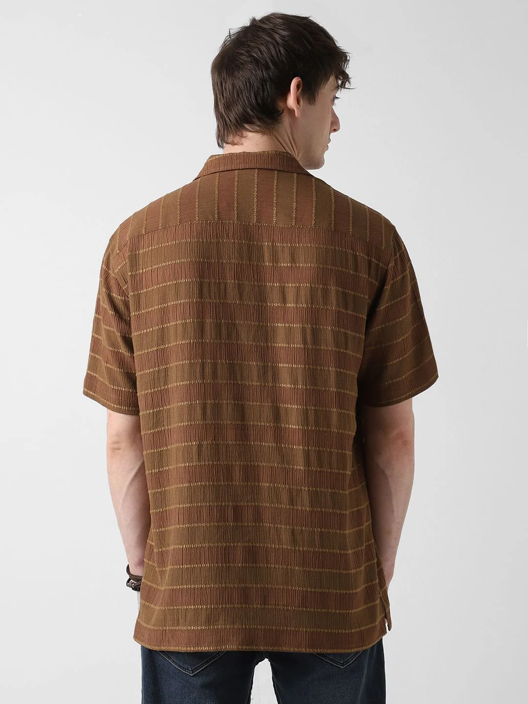 Sepia Dobby Striped Notch Collar Oversized Shirt - Image 7