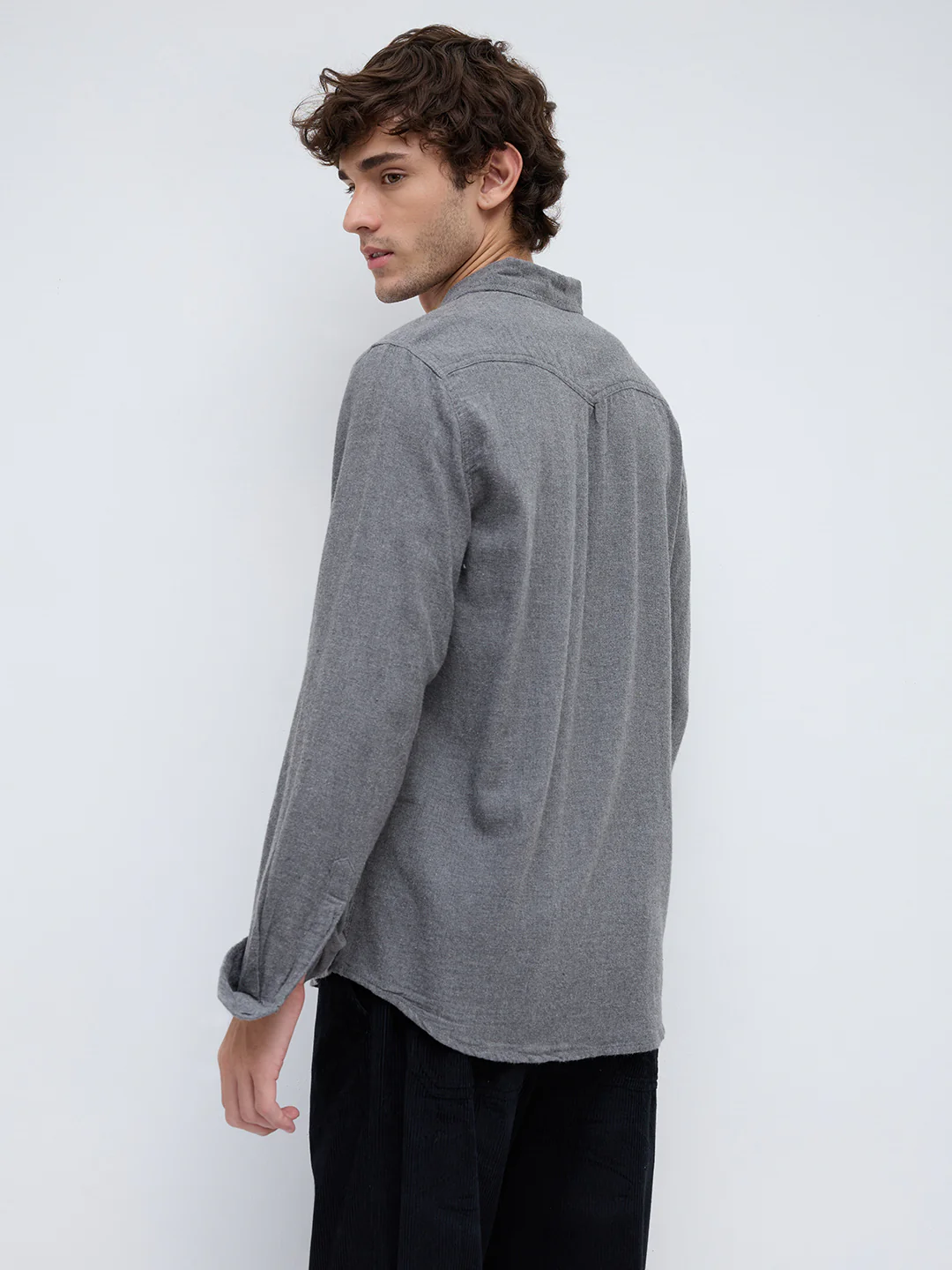 Solid Intense Grey Flannel Double Flap Pocket Shirt - Image 7