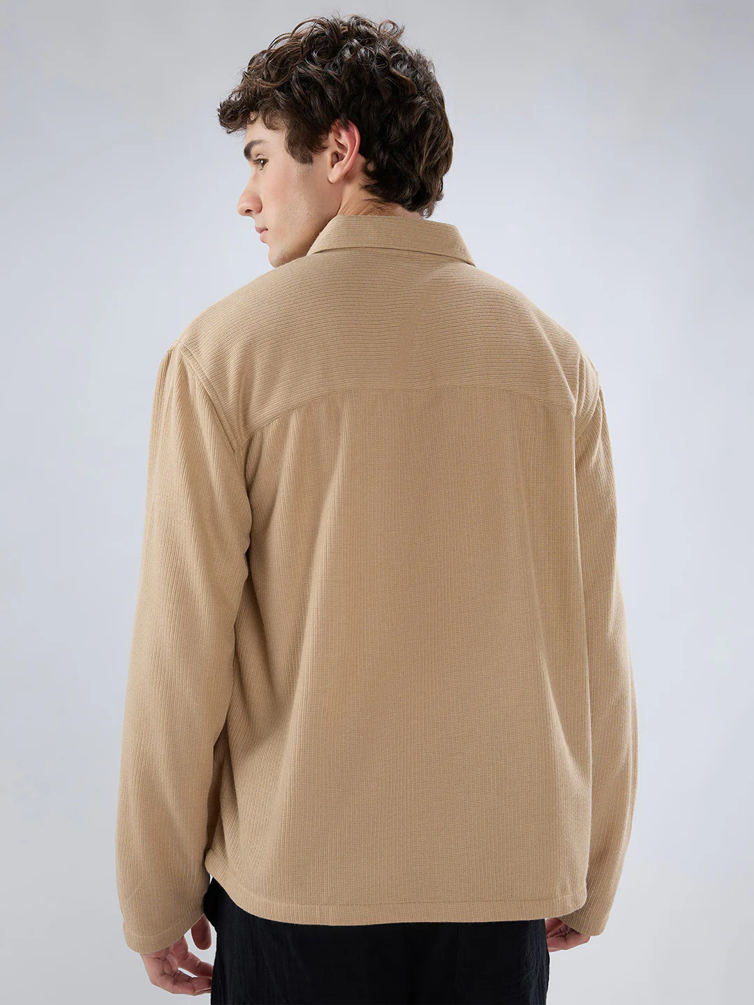 Tan Micro Weave Knitted Oversized Polo Shirt - Image 7