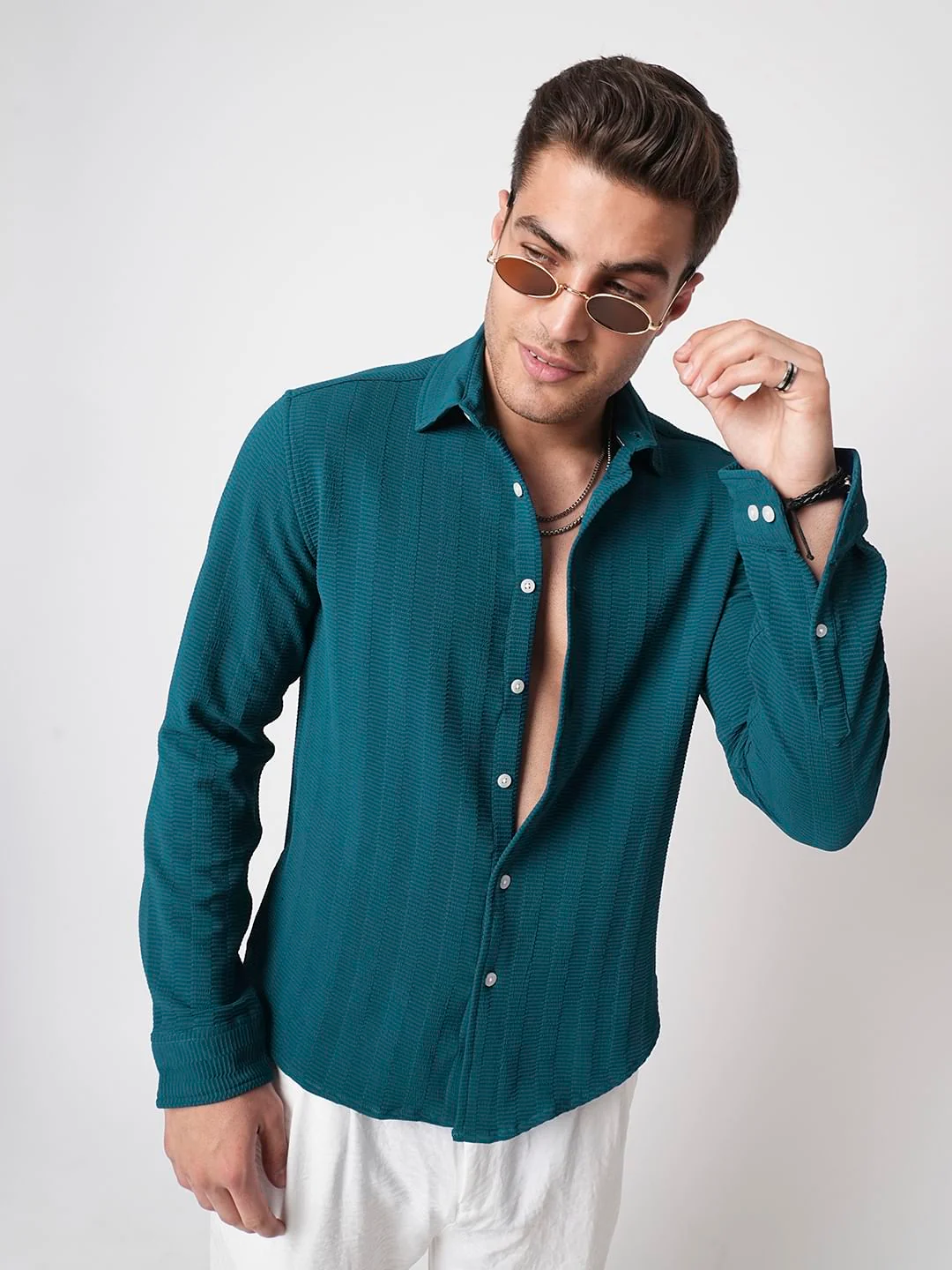 Teal Blue Textured Shirt - Image 4